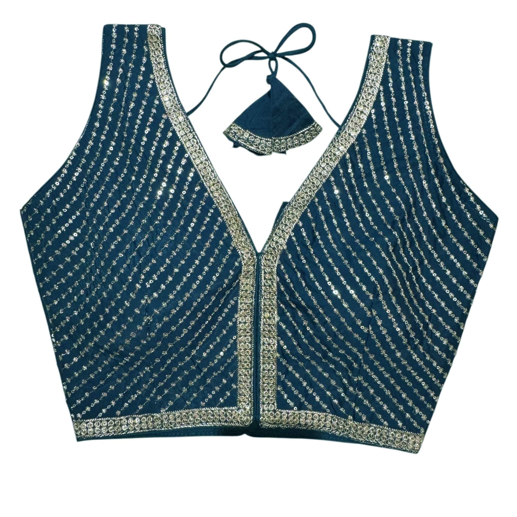 Sleeveless V Neck Sequin Choli Blouse -Size 38-Colors