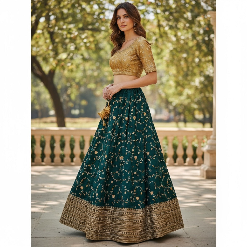 Vine Wide Border Lehengas-2 Colors - Vintage India NYC