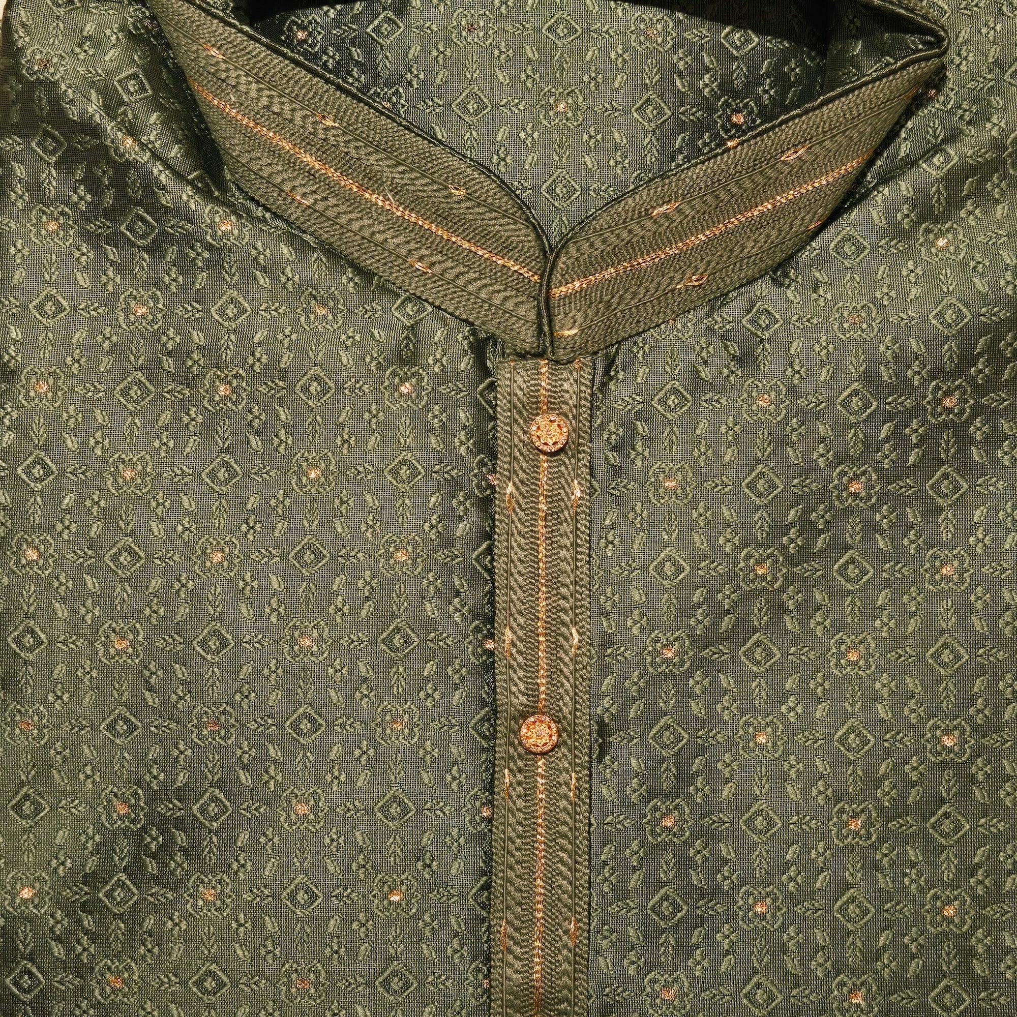 Olive Diamond Brocade Kurta - Vintage India NYC