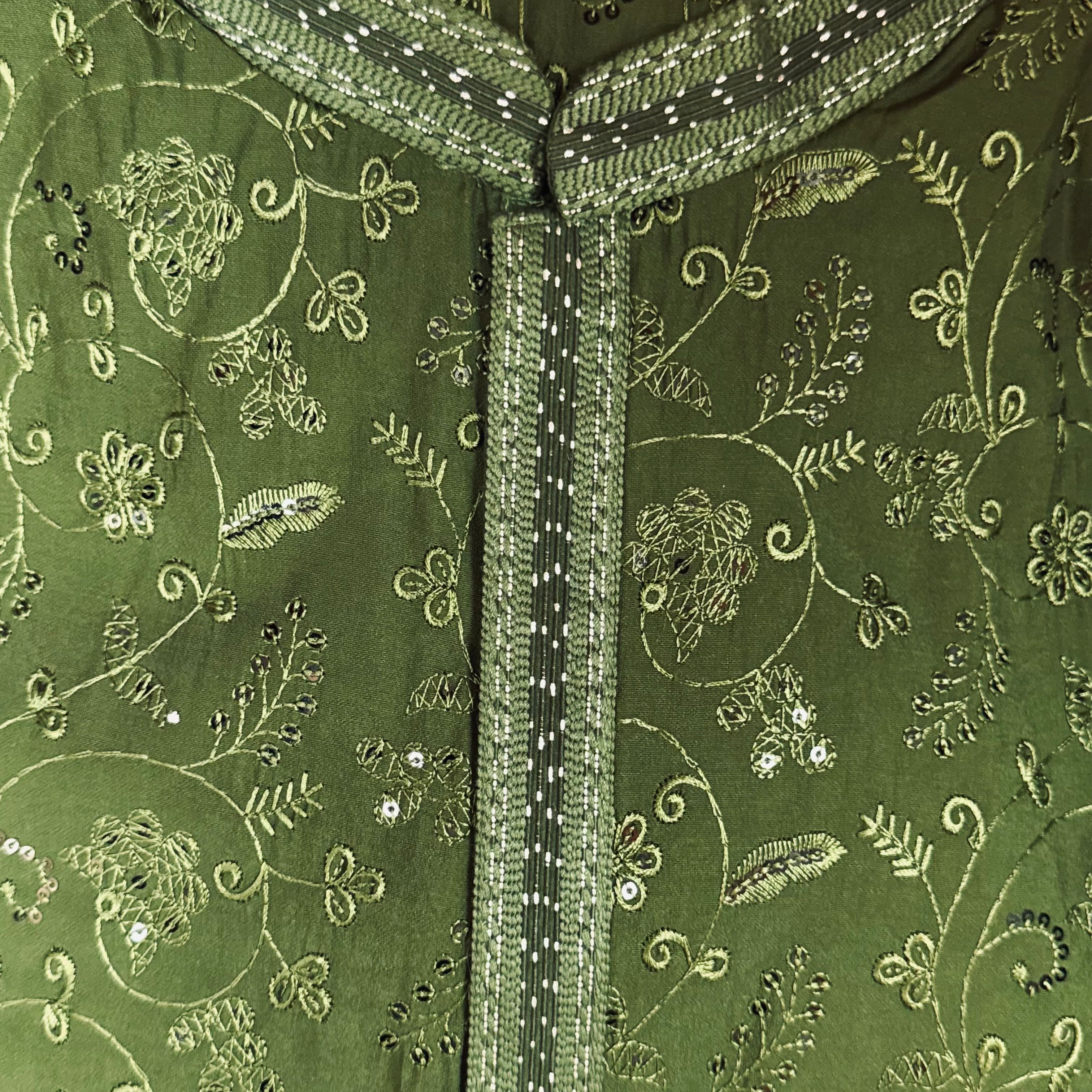 Olive w/ Gold Embroidered Kurta