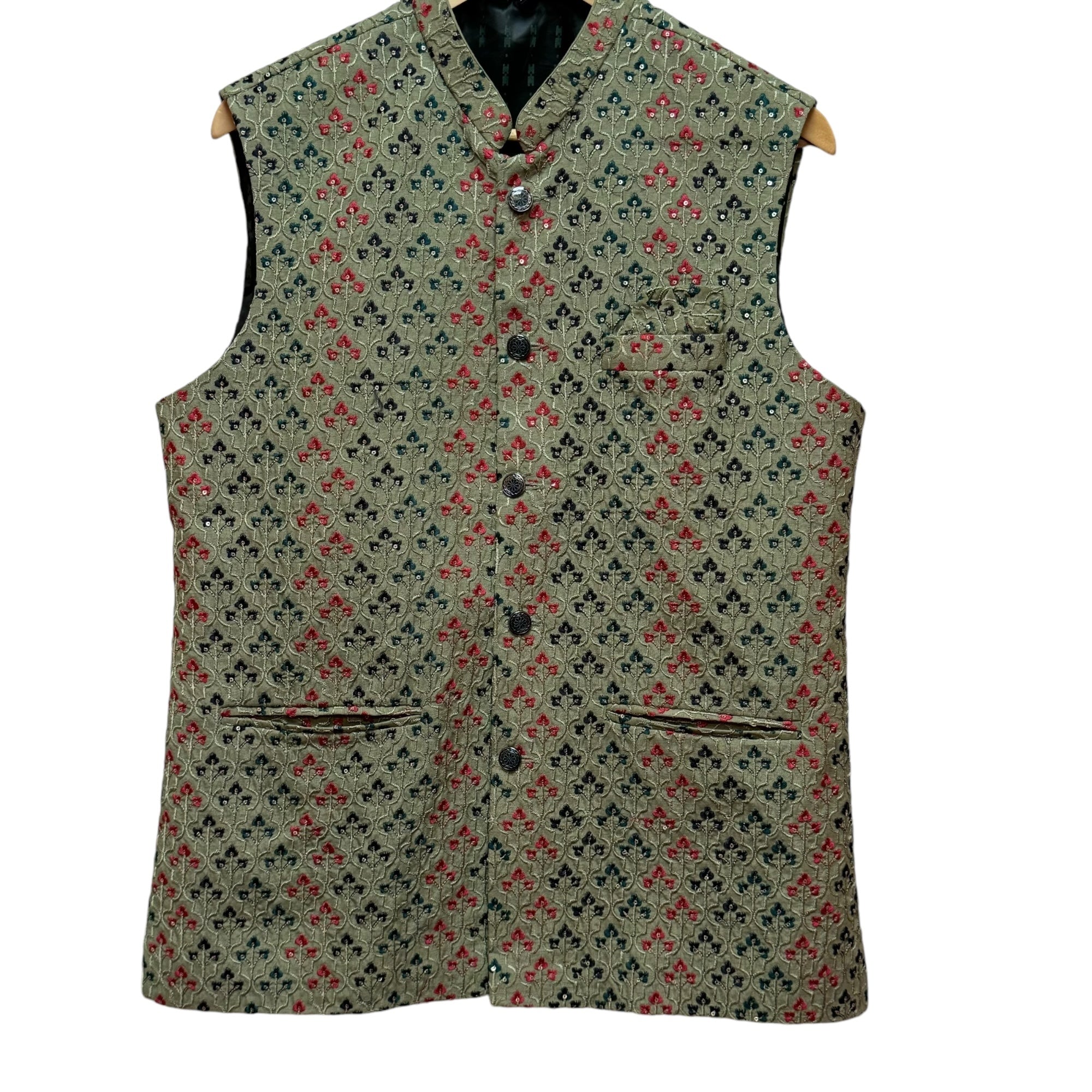 Heavy Embroidered Olive Sage Vest