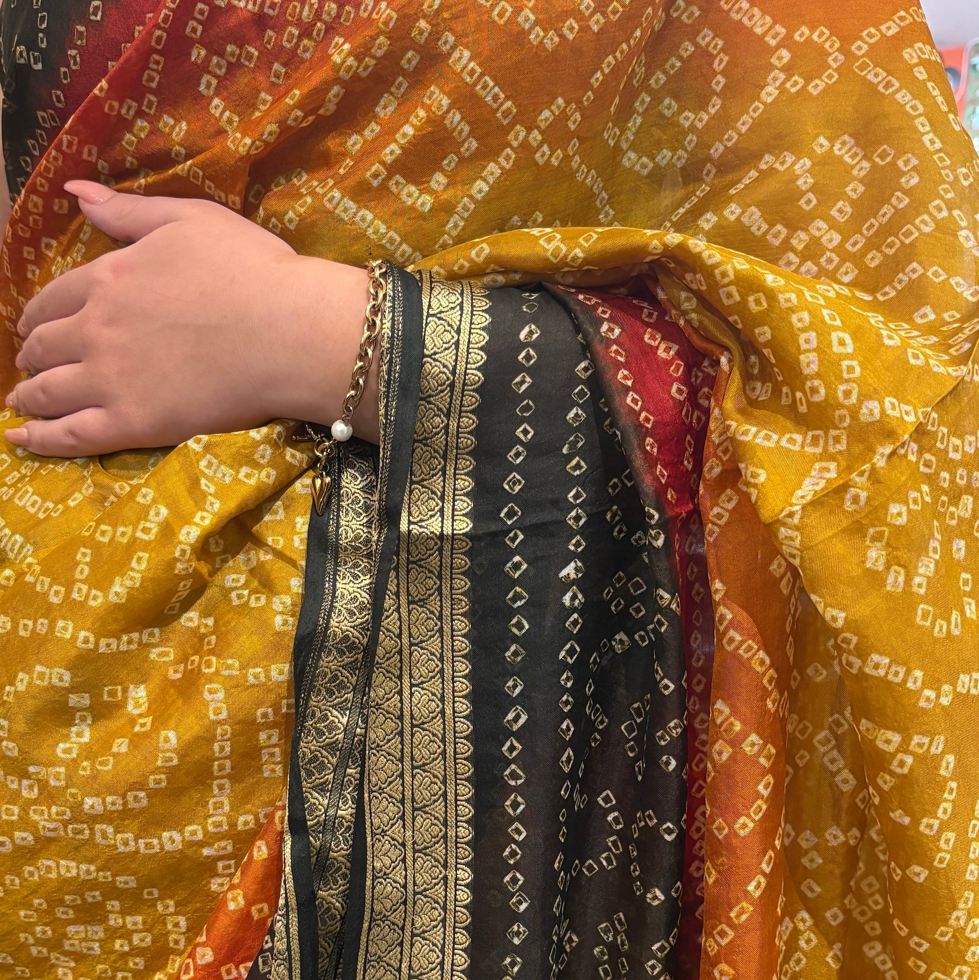 Mustard Ombre Bandhani Silk Saree - Vintage India NYC