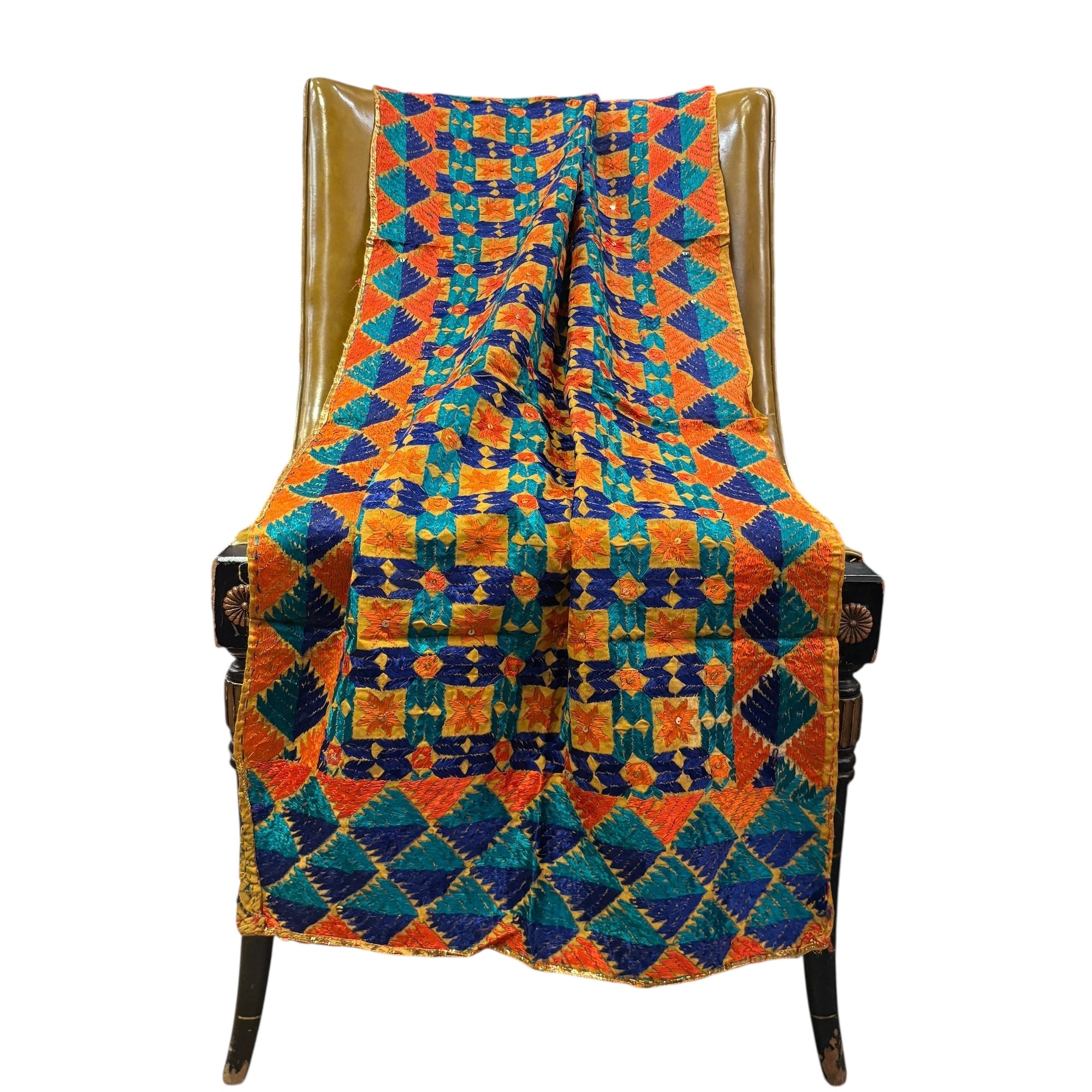 Phulkari Orange Blue Scarf