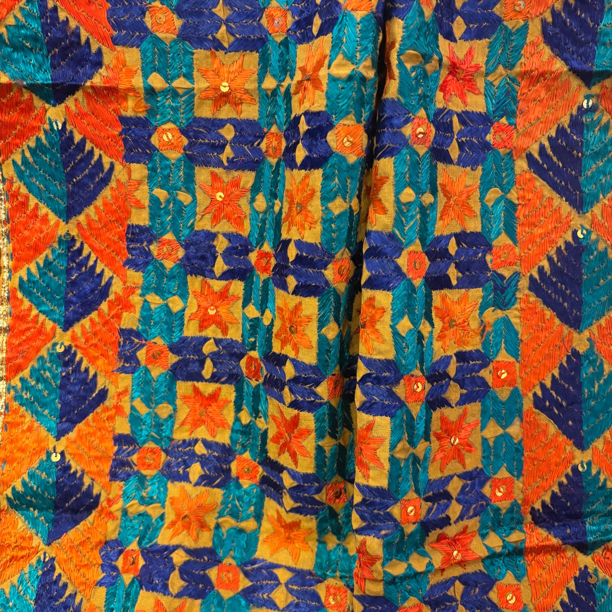 Phulkari Orange Blue Scarf