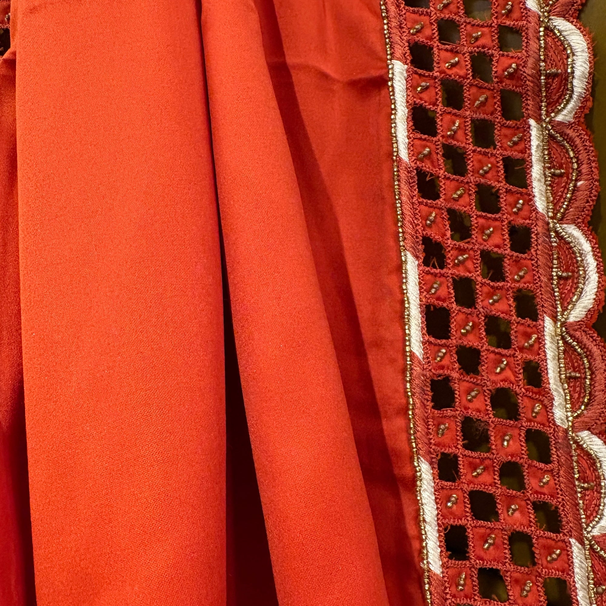 Orange Satin w Cutwork Border Dupatta