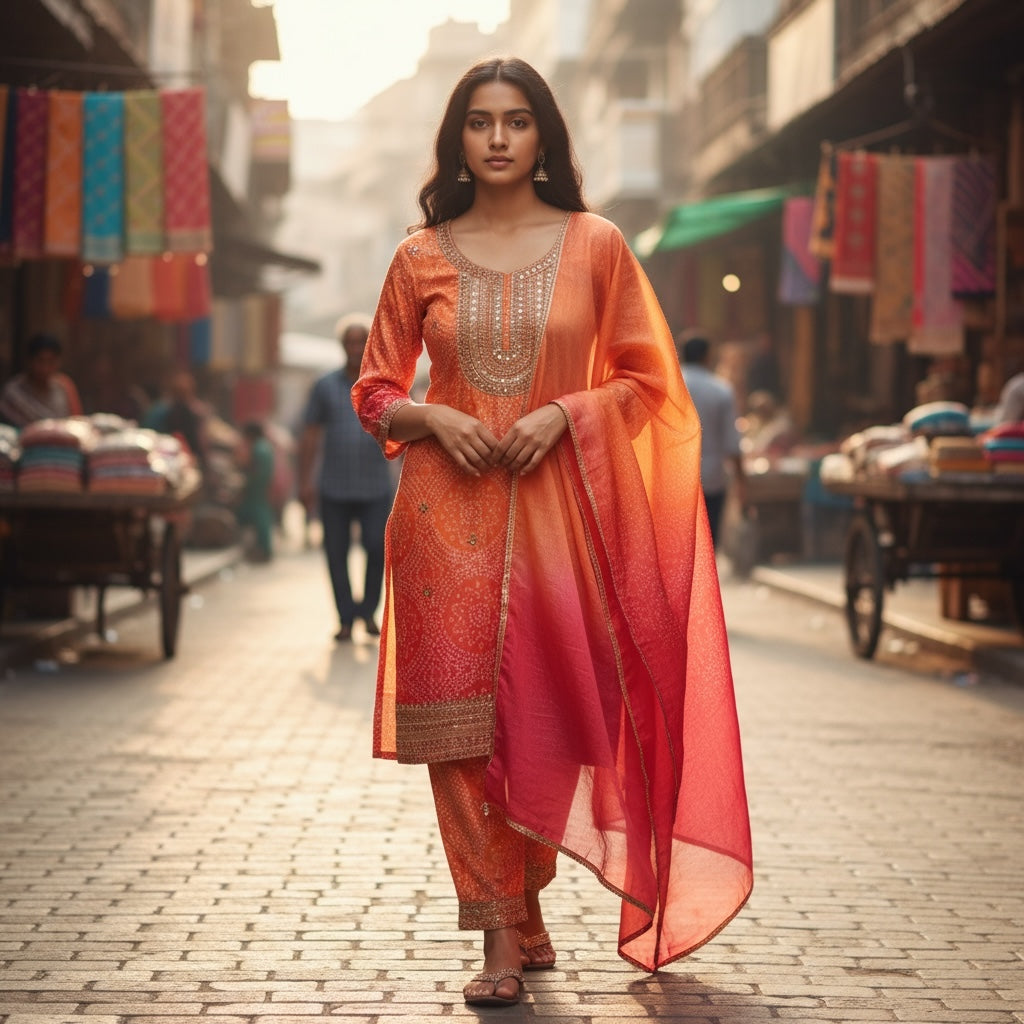 Orange Pink Bandhanii Sharara Set