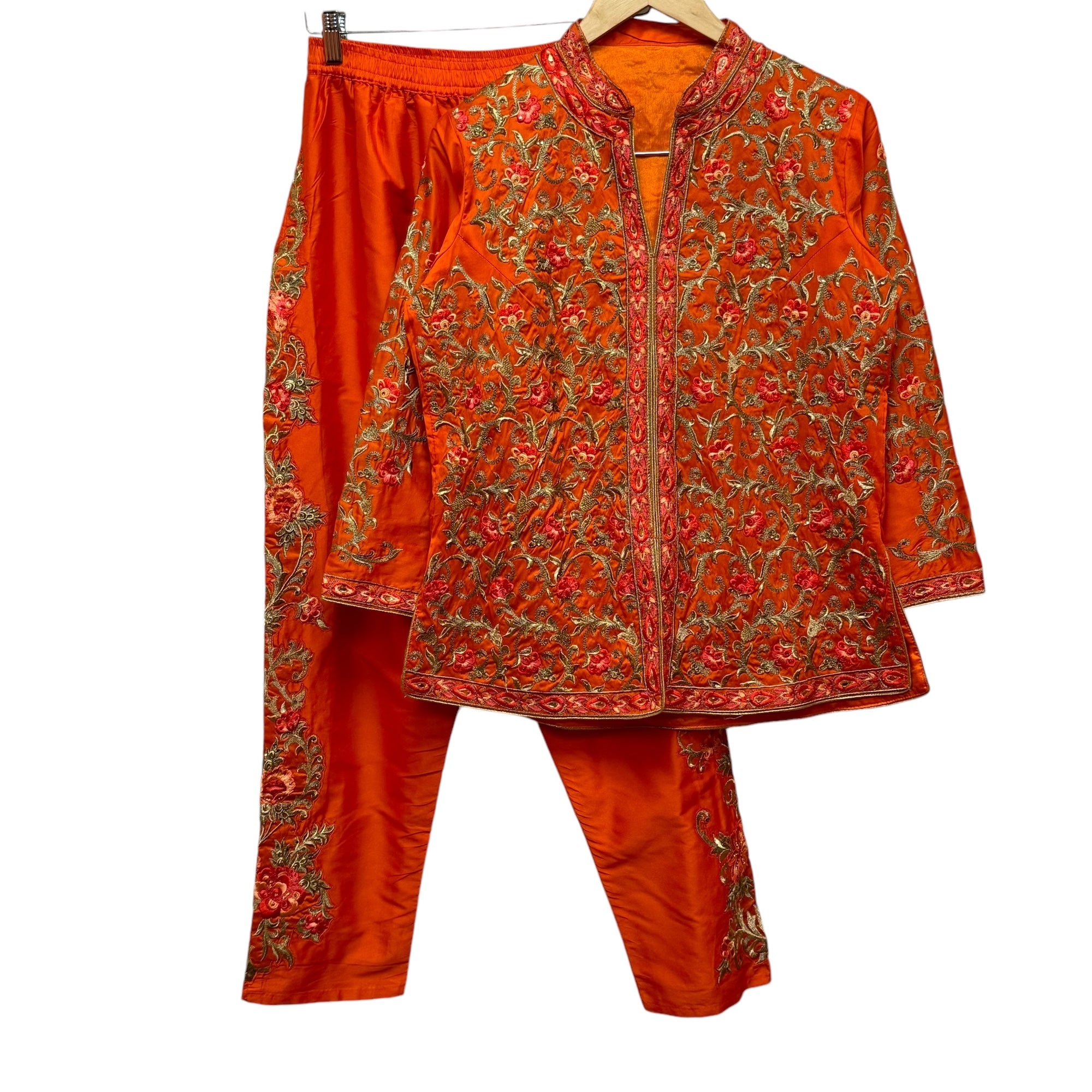 Orange Silk Pant Set-Size 40