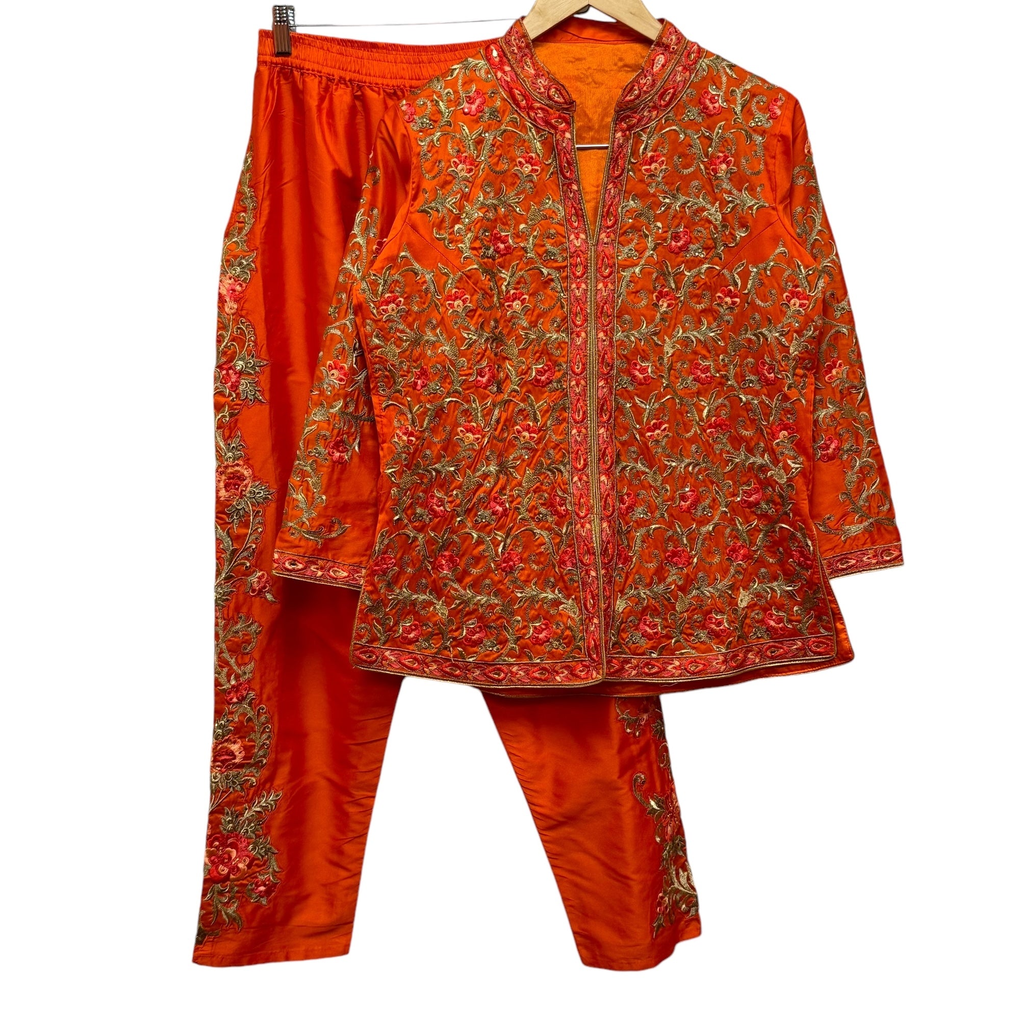 Orange Silk Pant Set-Size 40