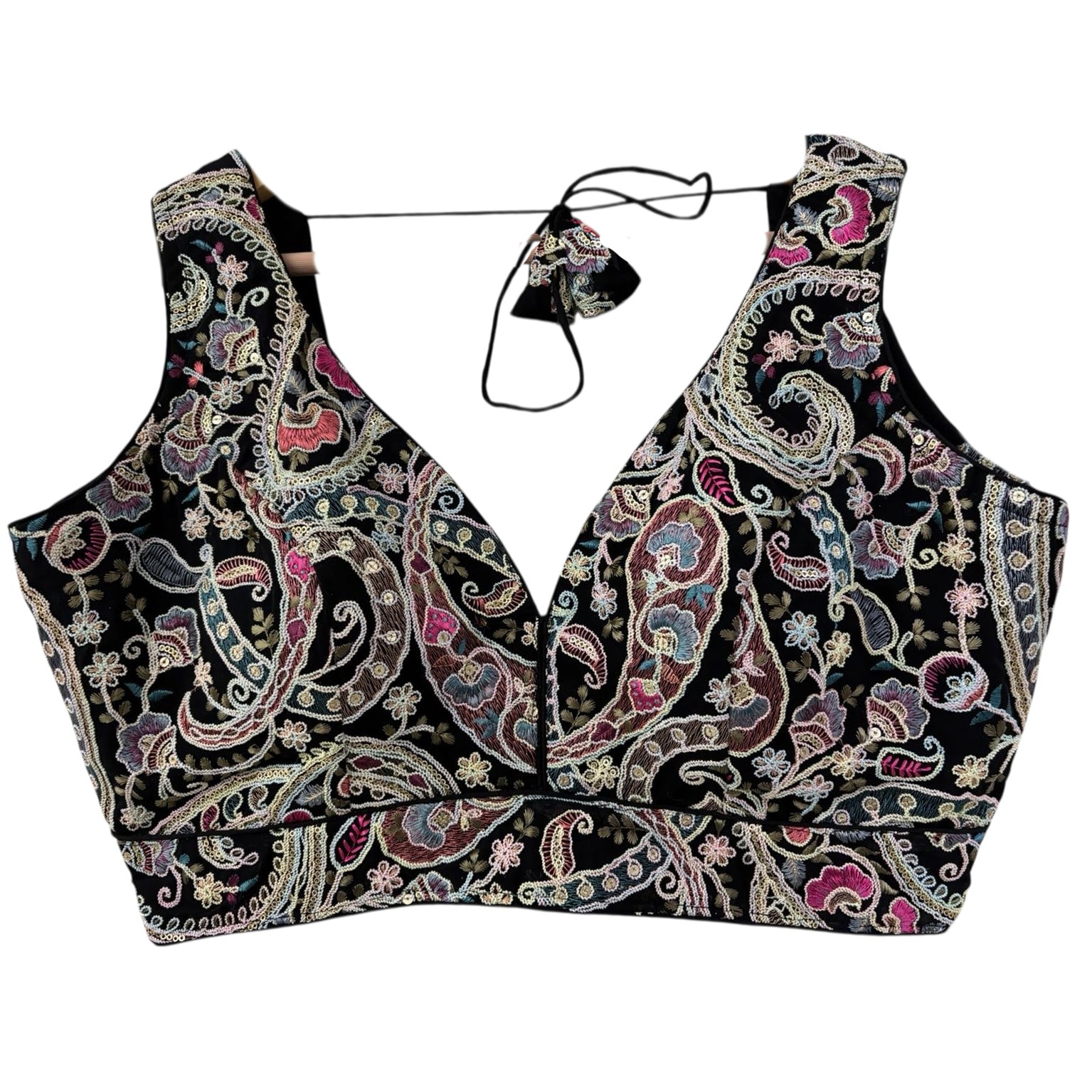 Black Paisley Embroidered Choli Blouse