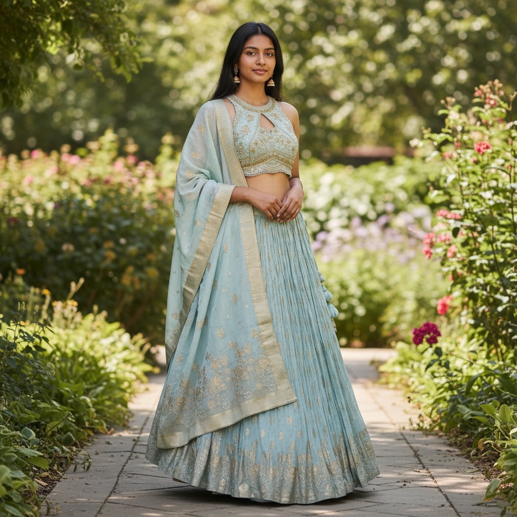 Pastel Hand Embroidered Banarasi Lehengas-3 Colors