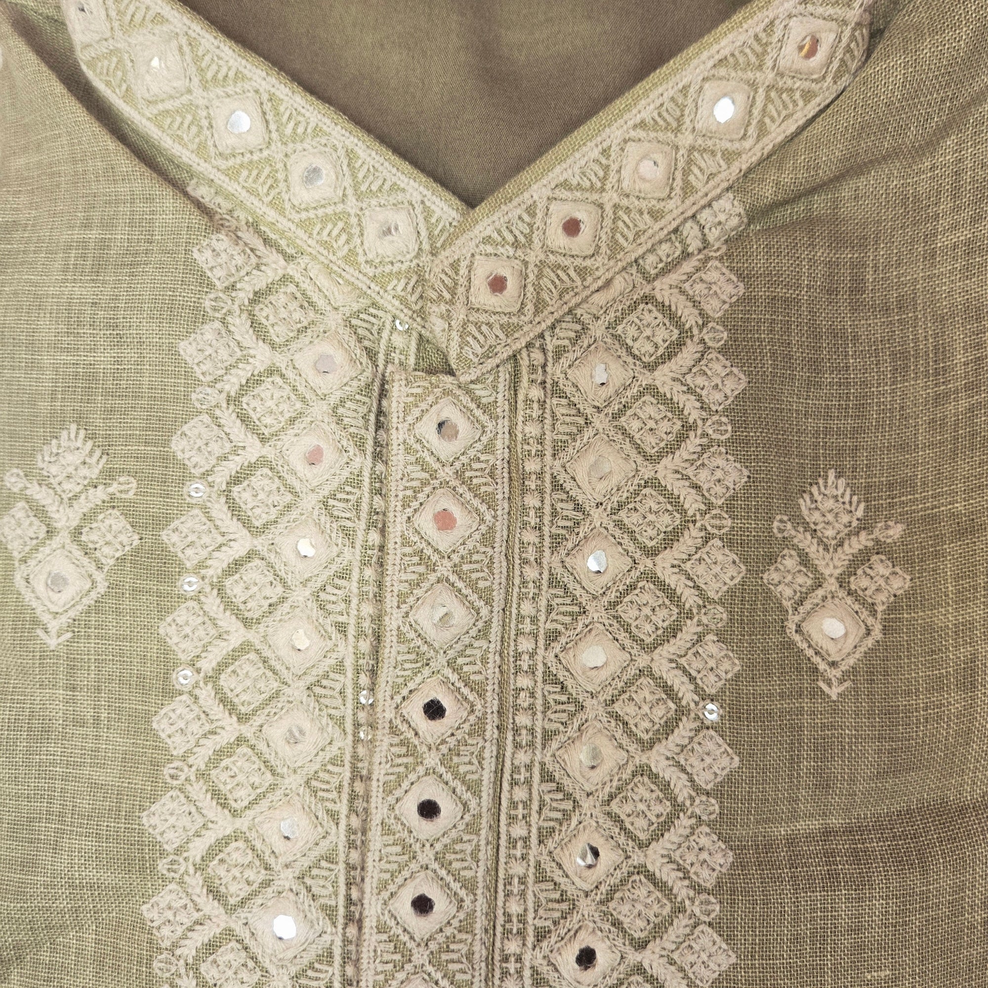 Pale Sage Linen Embroidered Kurta