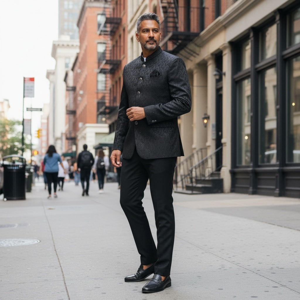 Palm Green Jacquard Jodhpuri Jacket