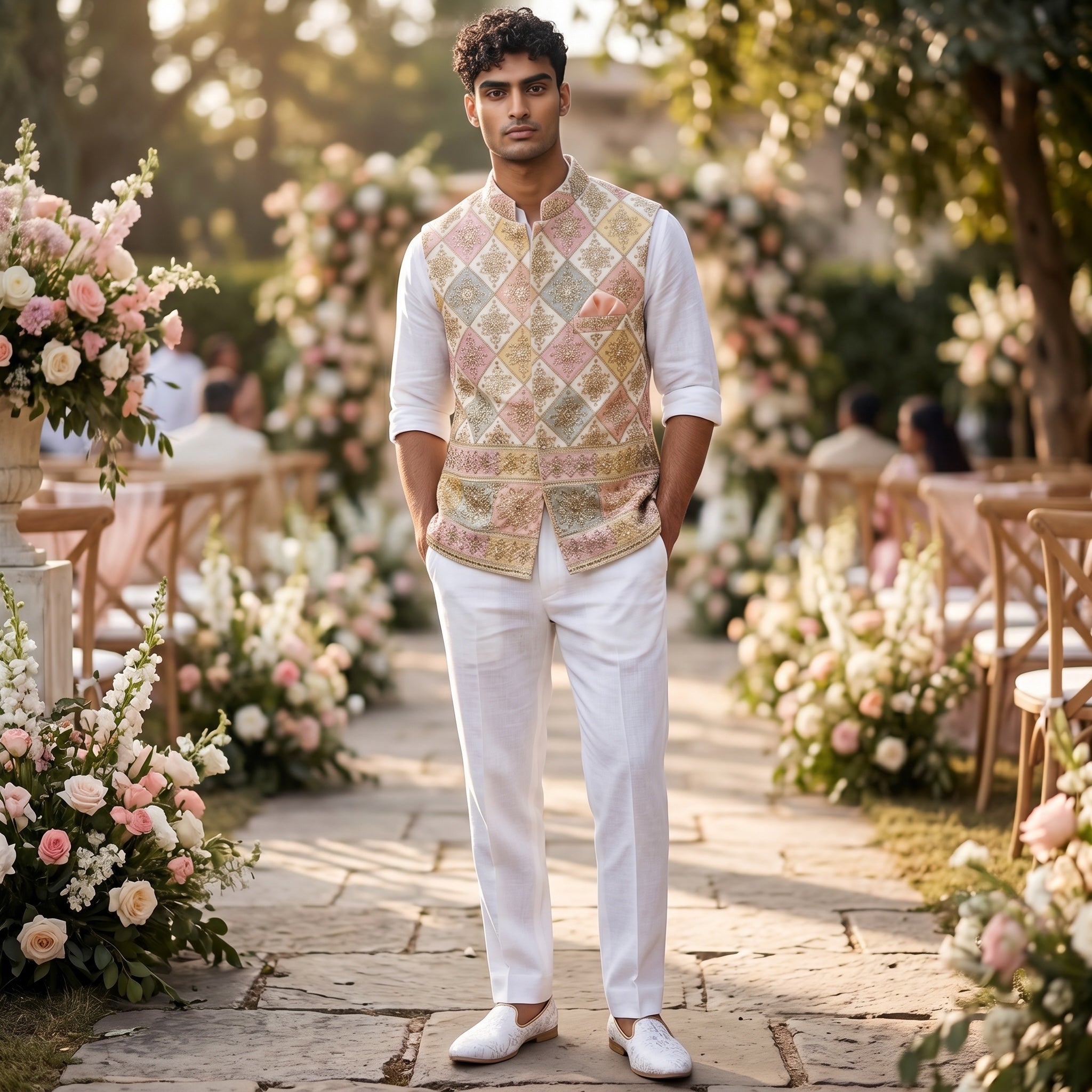 Pastel Diamond Heavy Embroidered Vest - Vintage India NYC