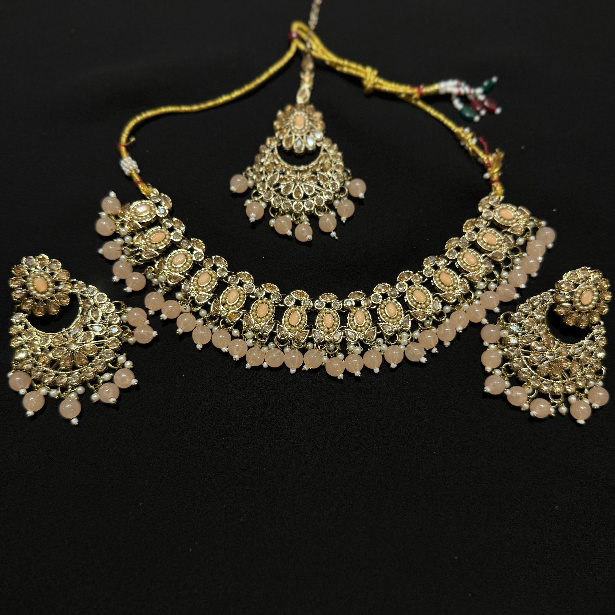 DT Oval Stone Chandbali Necklace Sets-Many Colors