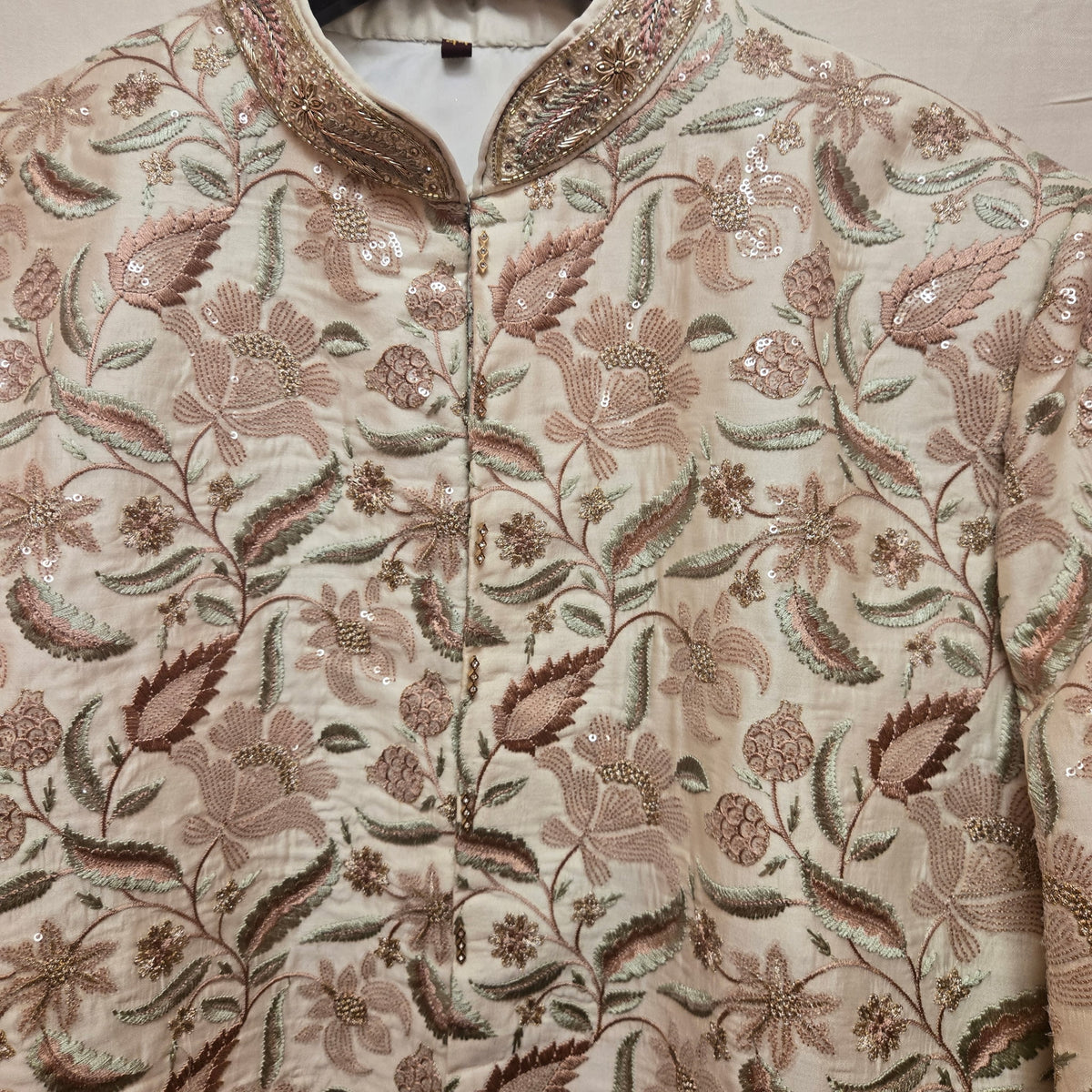 Peach Botanical Embroidered Sherwani