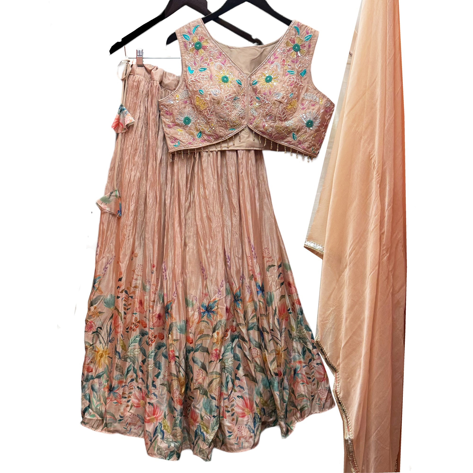 Peach Floral Lehenga Set