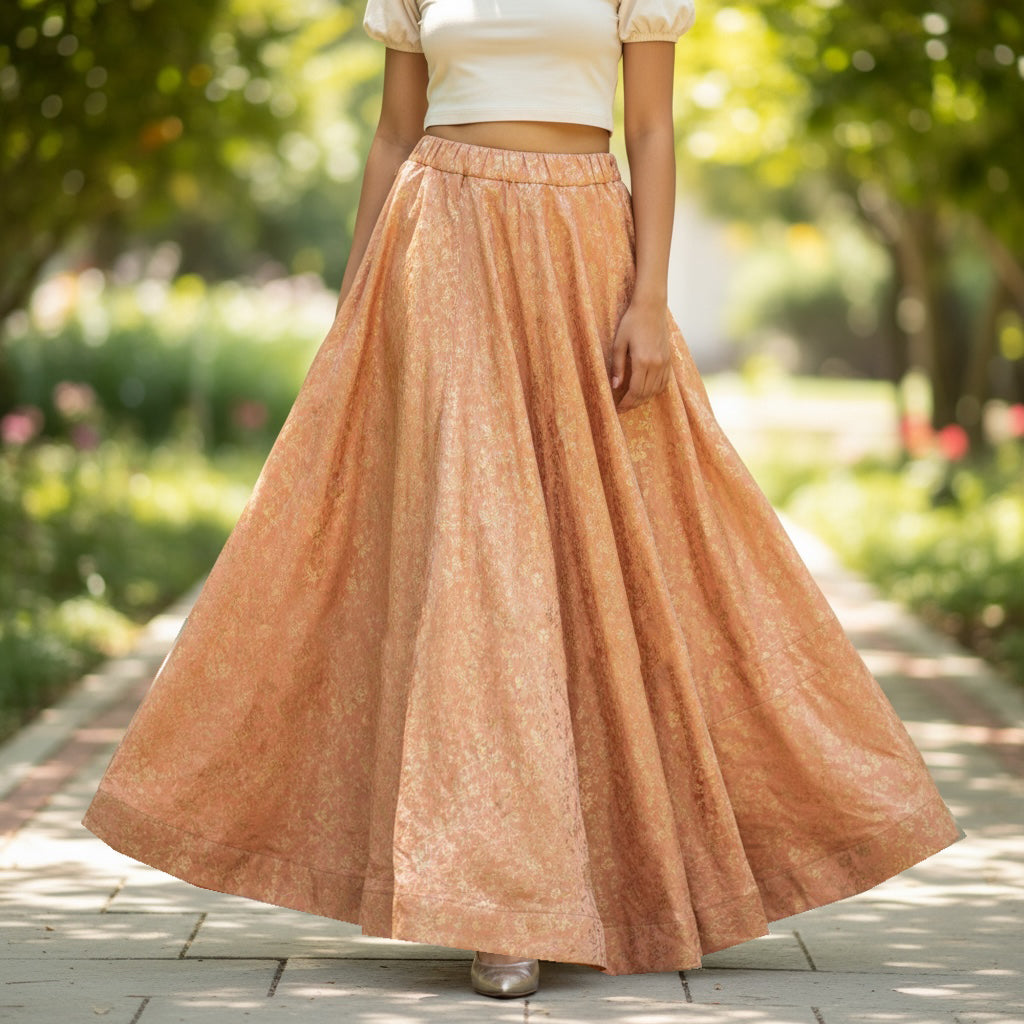Peach Floral Brocade Lehengas - X Long