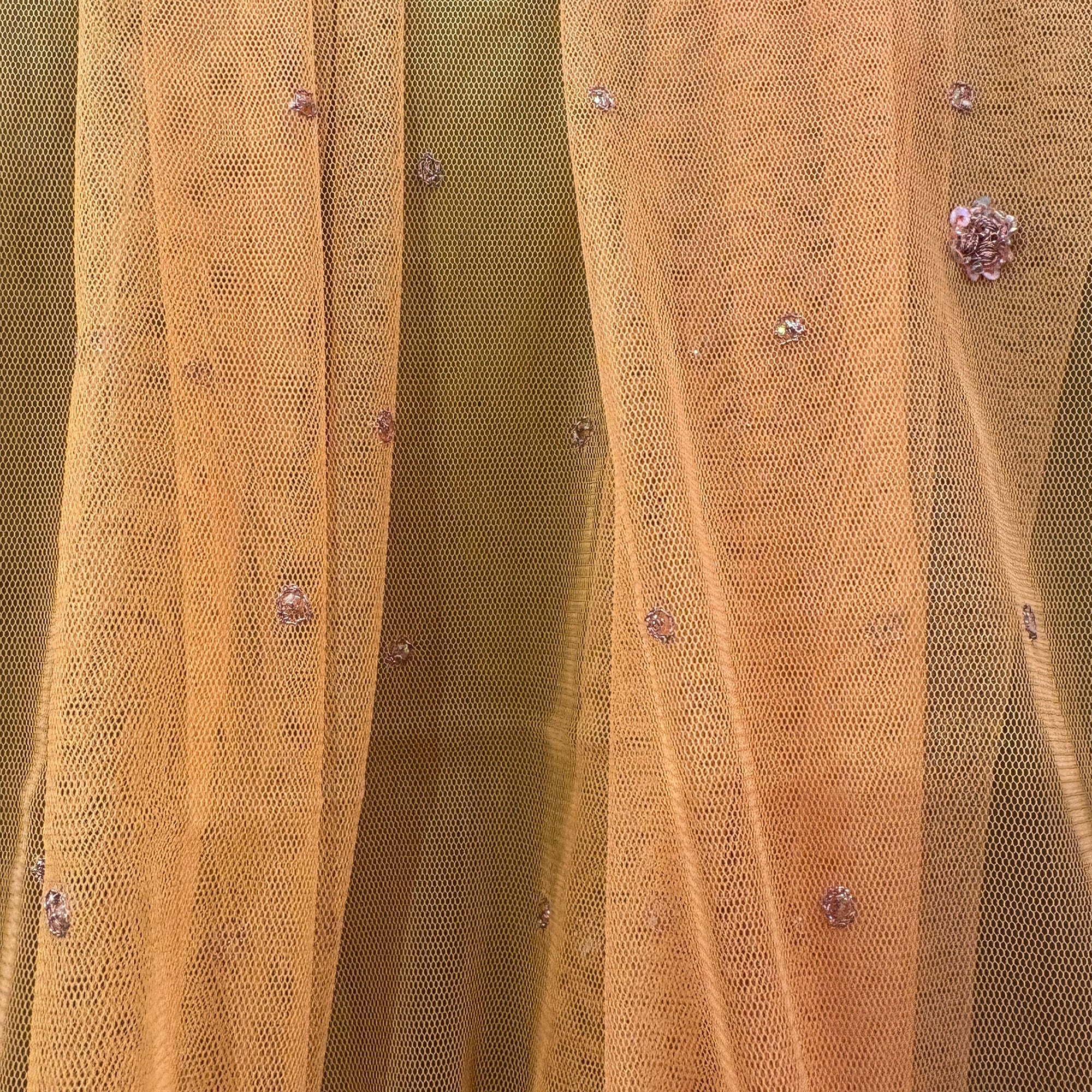 Peach Net Embroidered Dupatta - Vintage India NYC