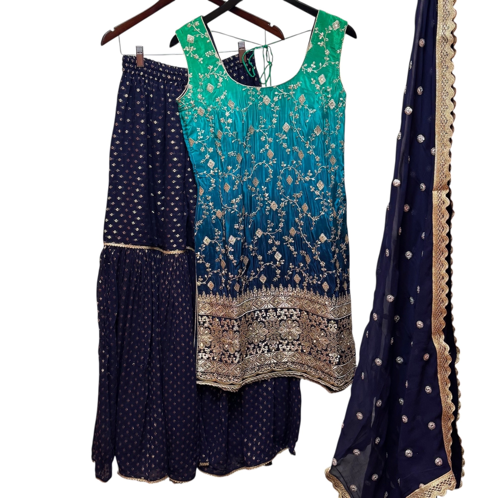 Peacock Navy Ombre Gharara Sets