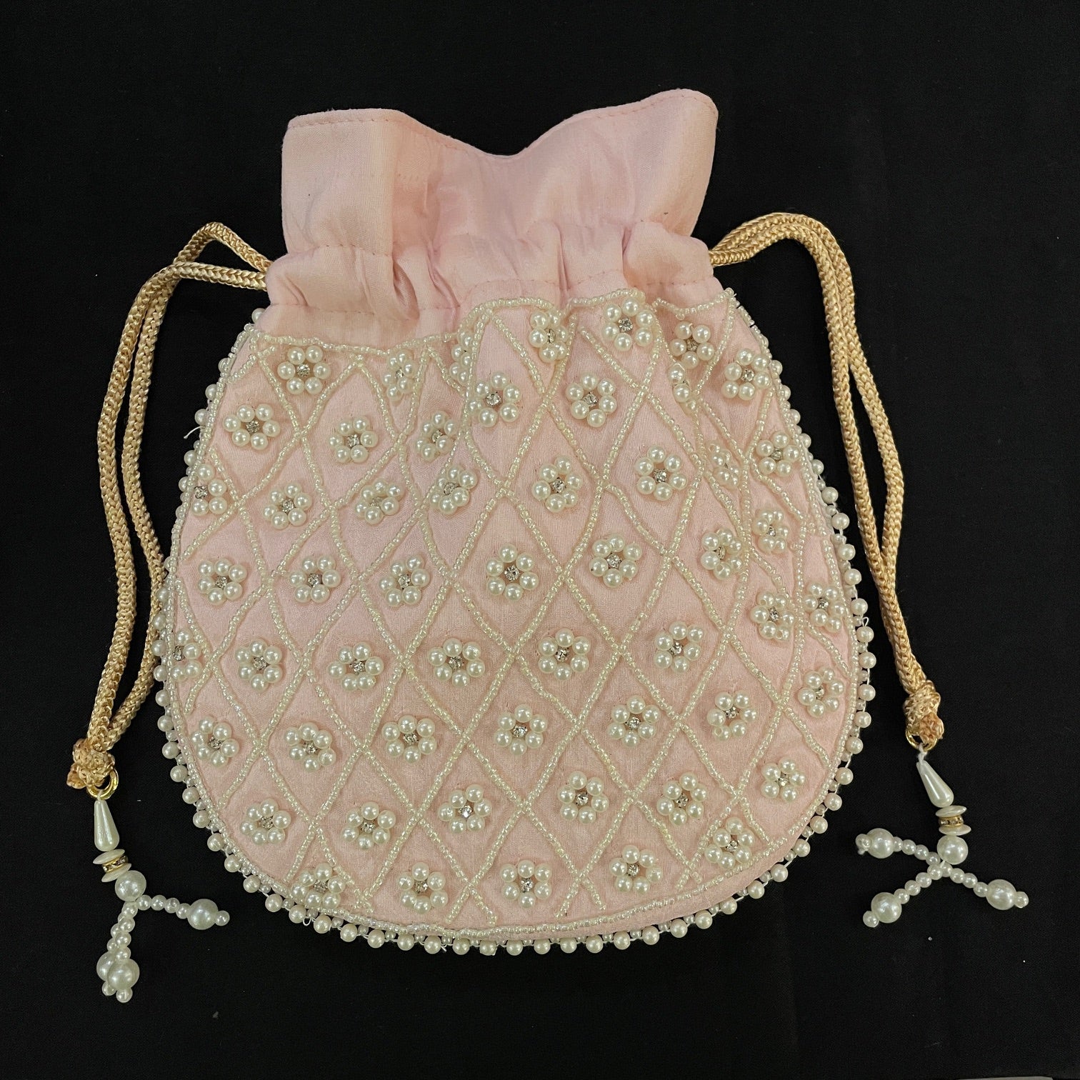 Potli Bags-Pearl Flower Diamond