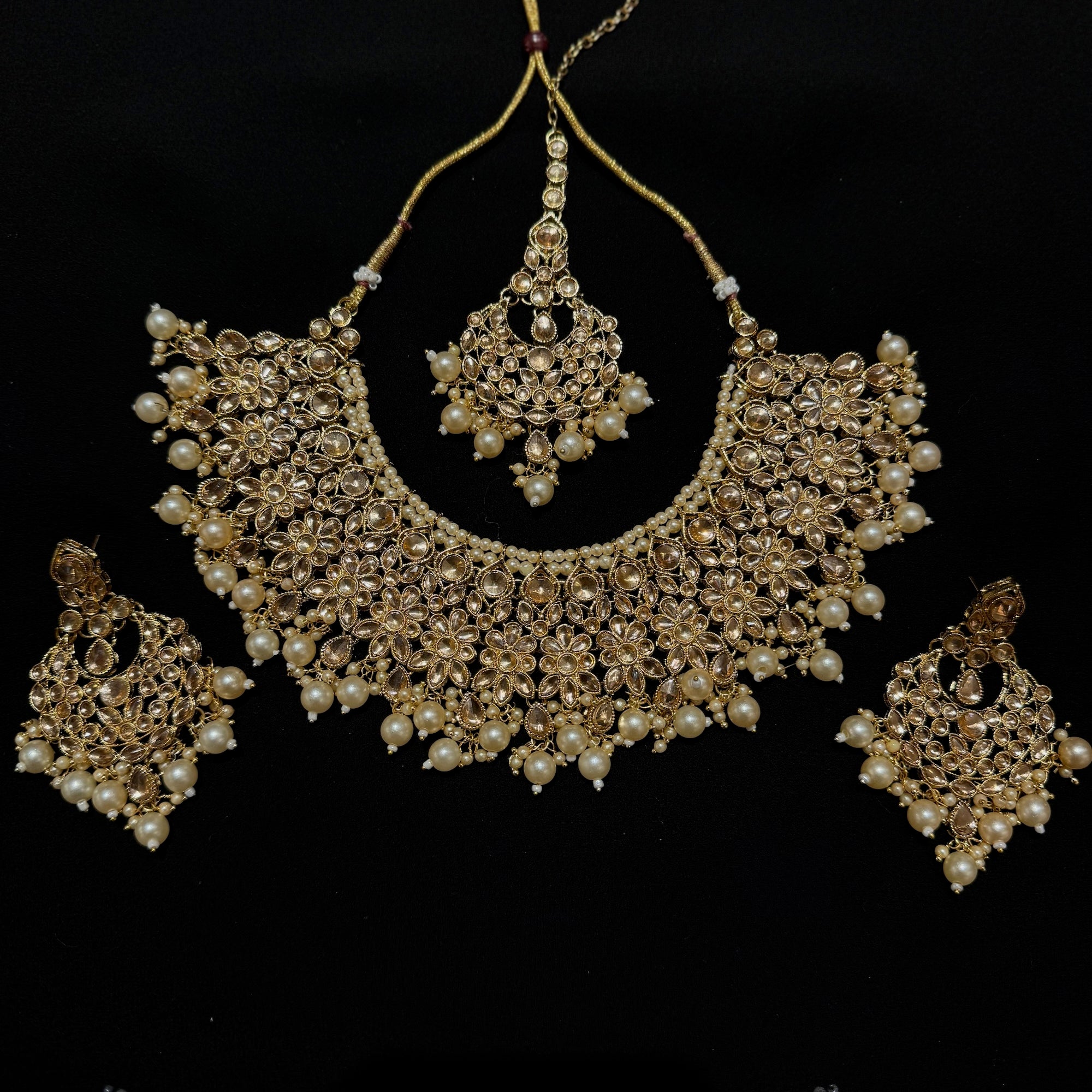 DT Flower Kundan Chandbali Necklace Sets-Many Colors