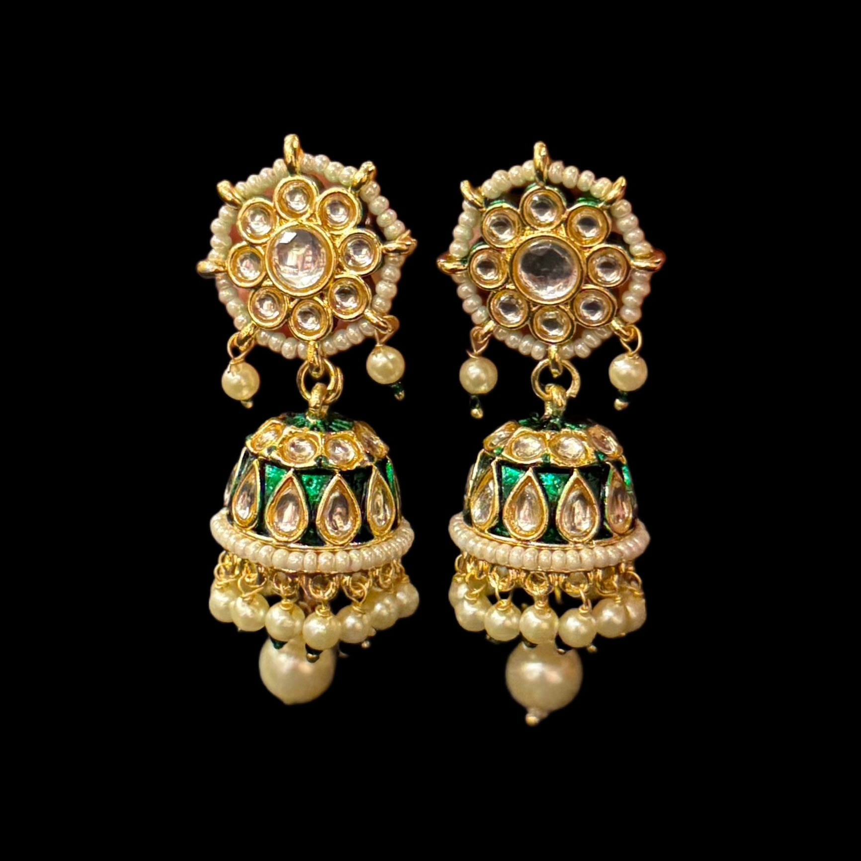 DT Polki & Pearl Jhumka Earrings-Many Colors