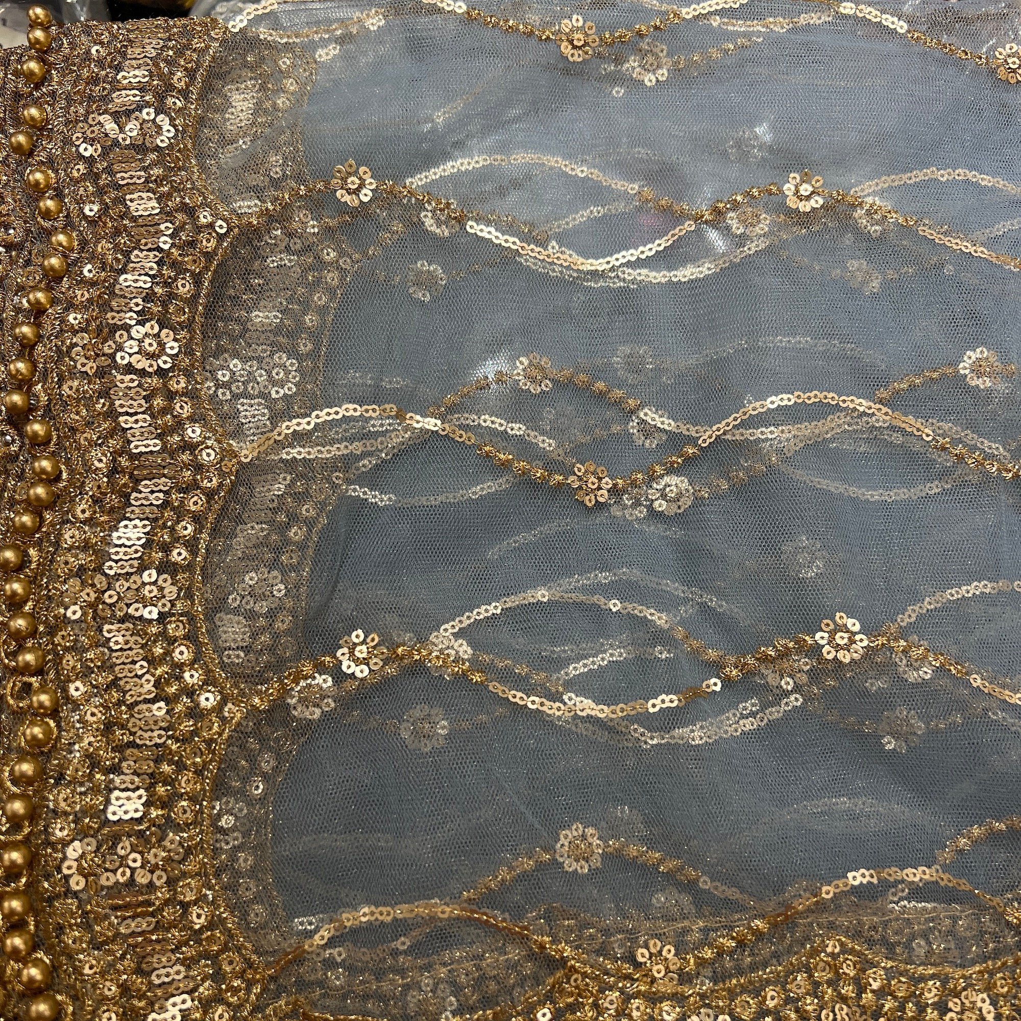 DT Gold Scallop Embroidered Dupatta - Vintage India NYC