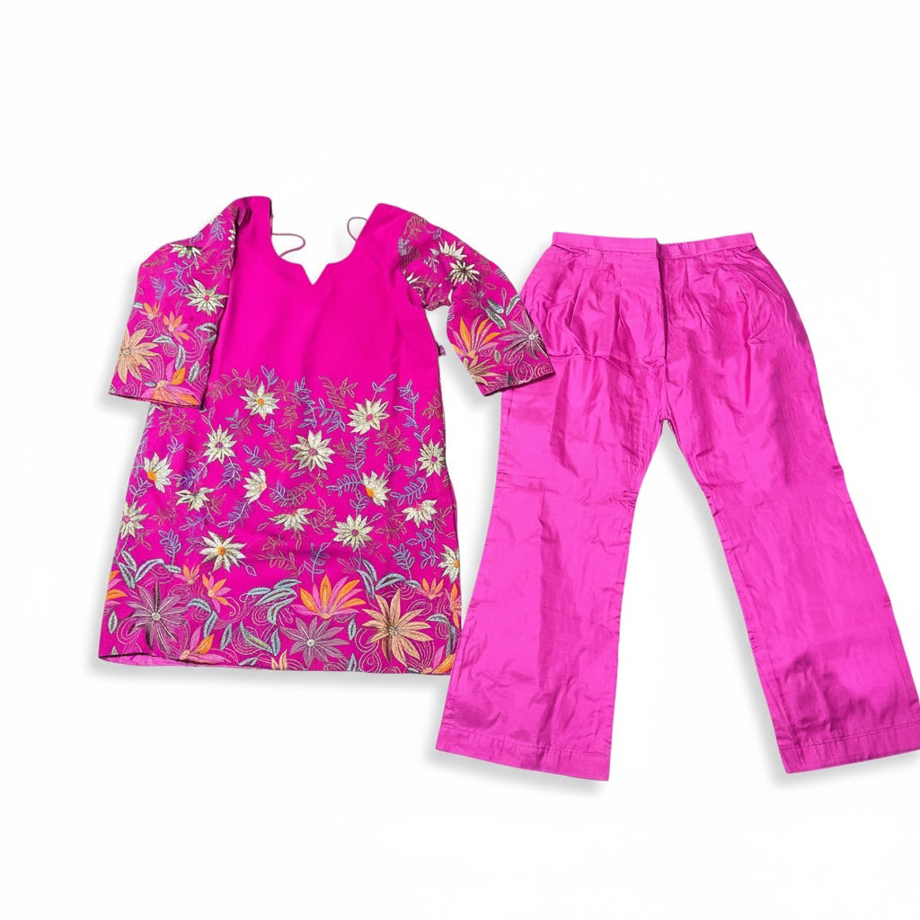 Pink Georgette Embroidered Kurta Pant Set