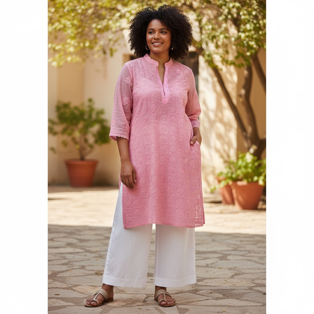 Pink Embroidered Kurta-Size 46