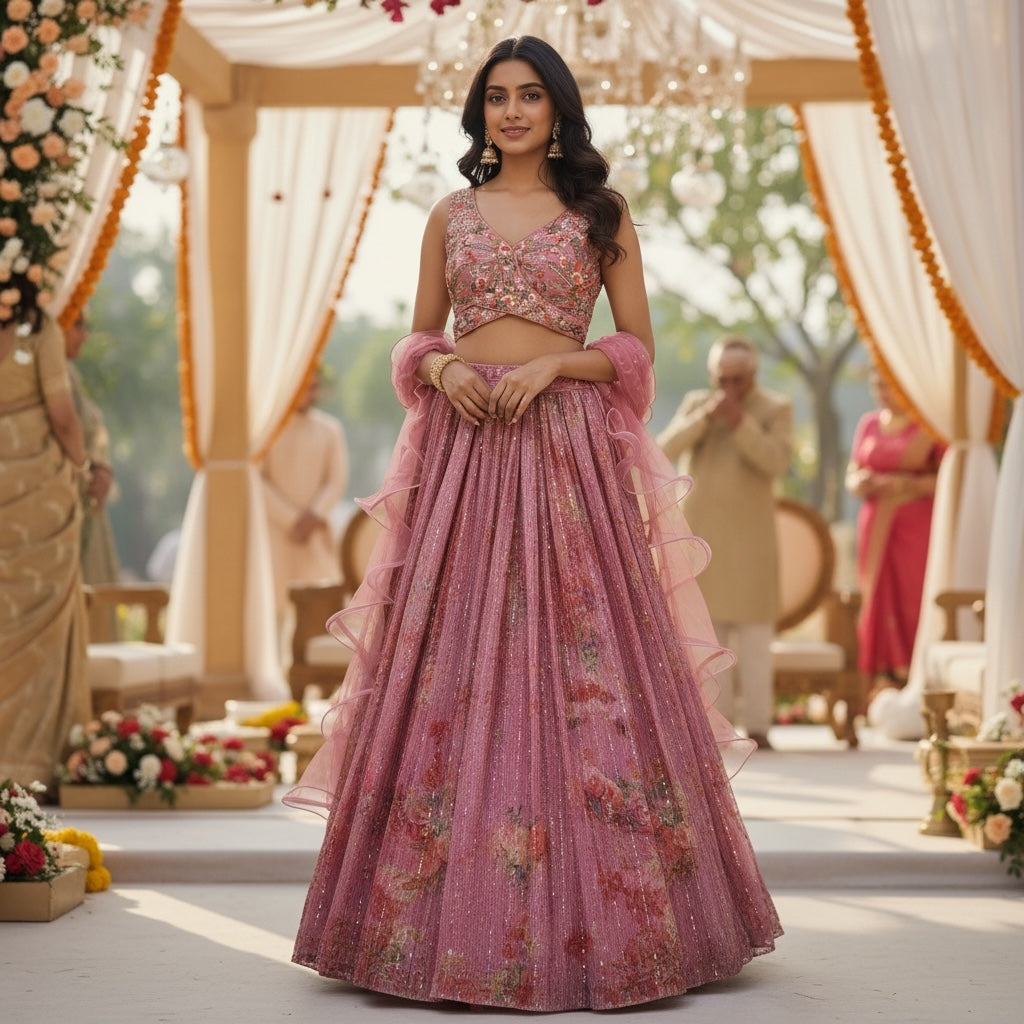 Pink Floral Lehenga Set - Vintage India NYC