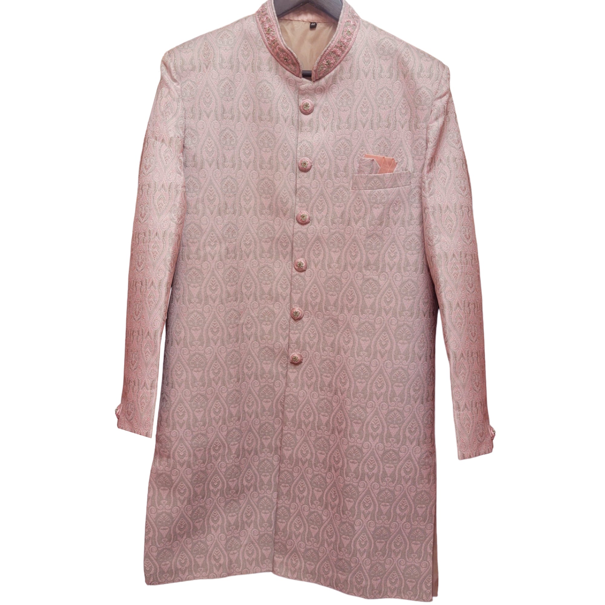 Pink Jacquard Sherwani - Vintage India NYC
