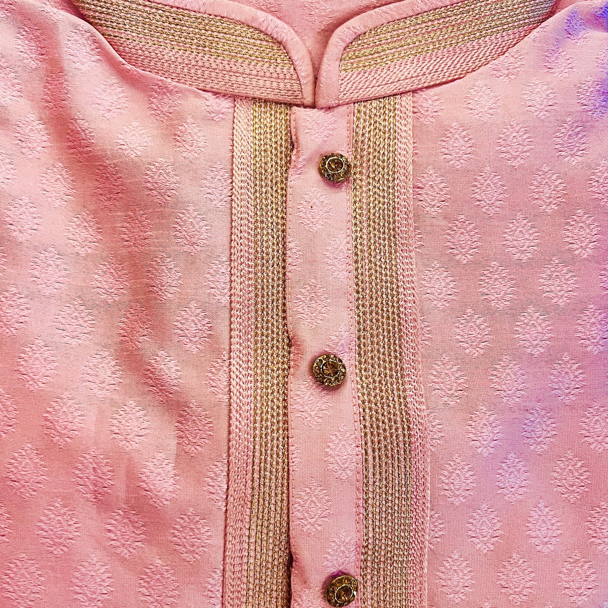 Pink Jacquard Kurta Set-Size 44