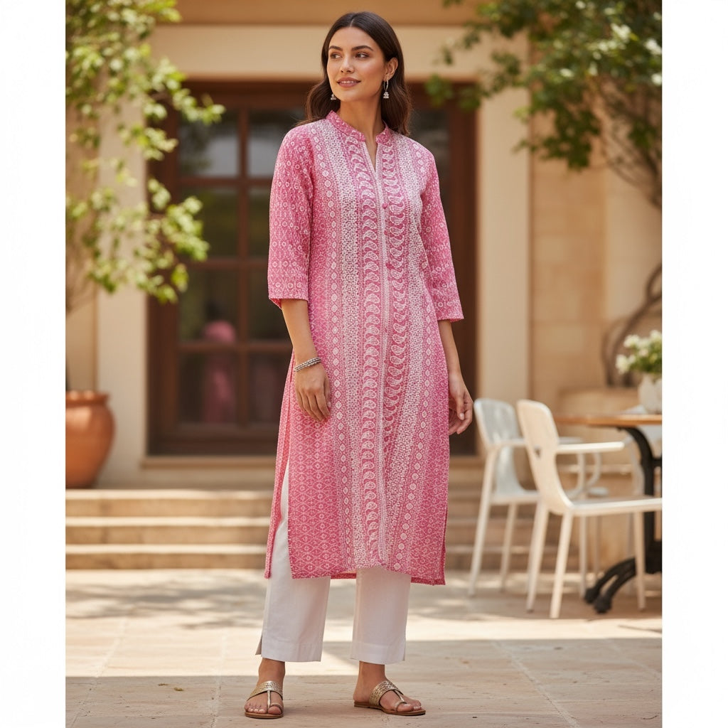 Pink Lucknowi Kurta-Size 42