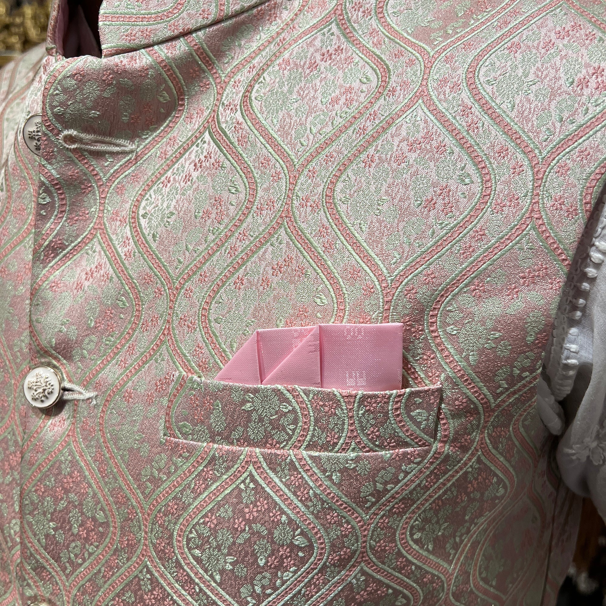 YD Light Pink & Mint Brocade Vest - Vintage India NYC