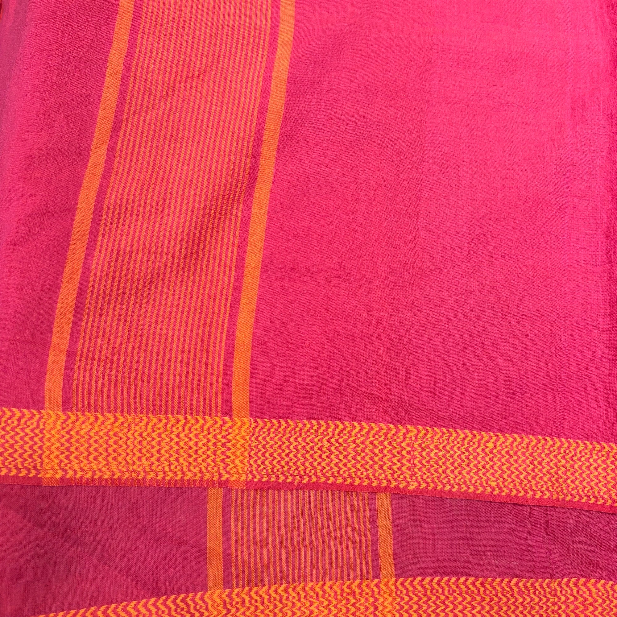 Bright Pink/Orange Handwoven Cotton Dupatta/Sarong - Vintage India NYC