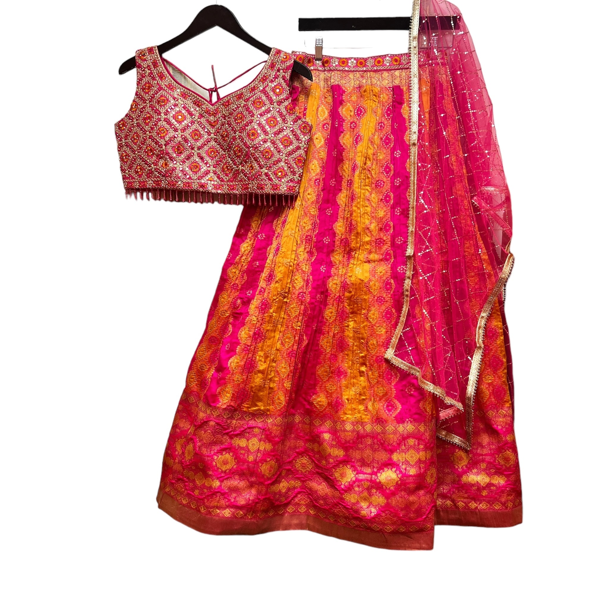 Bright Pink & Saffron Lehenga Set