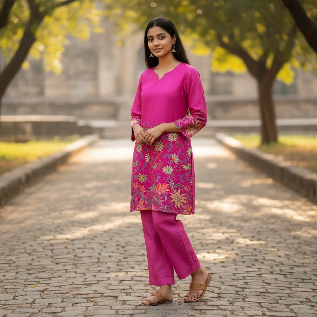 Pink Georgette Embroidered Kurta Pant Set