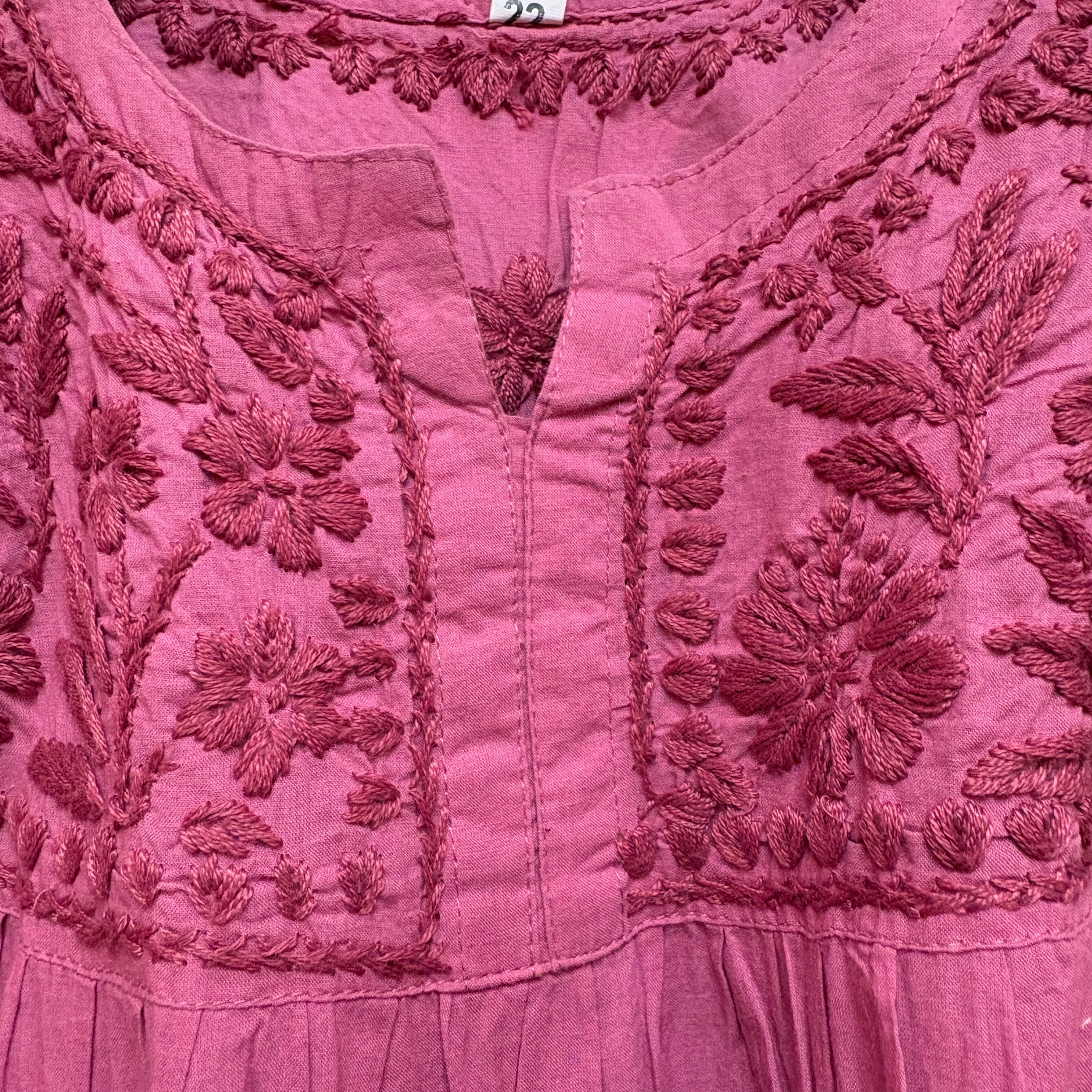 Girls Plum Pink Chikan Embroidered Dress