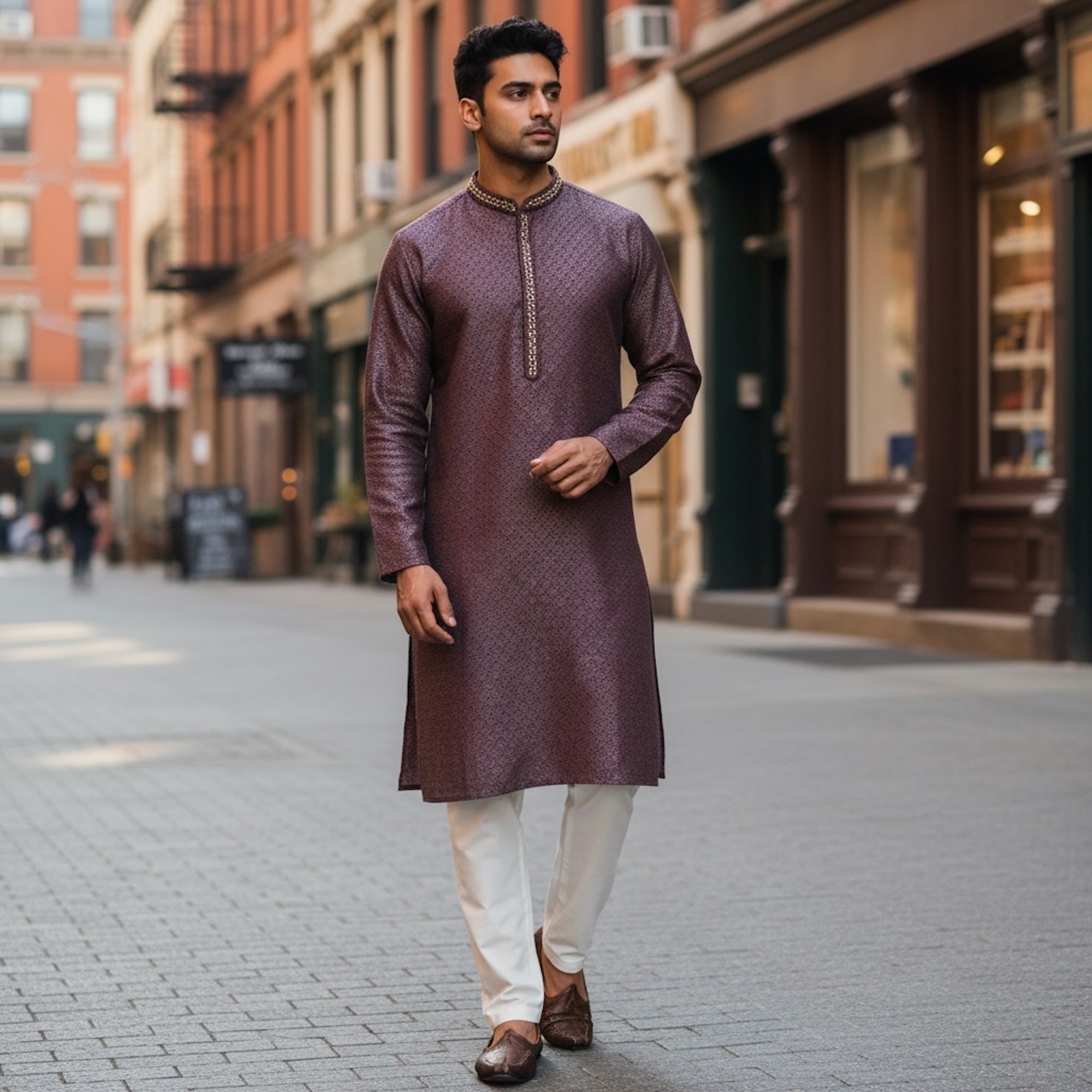 Scallop Jacquard Kurta w/ Handwork