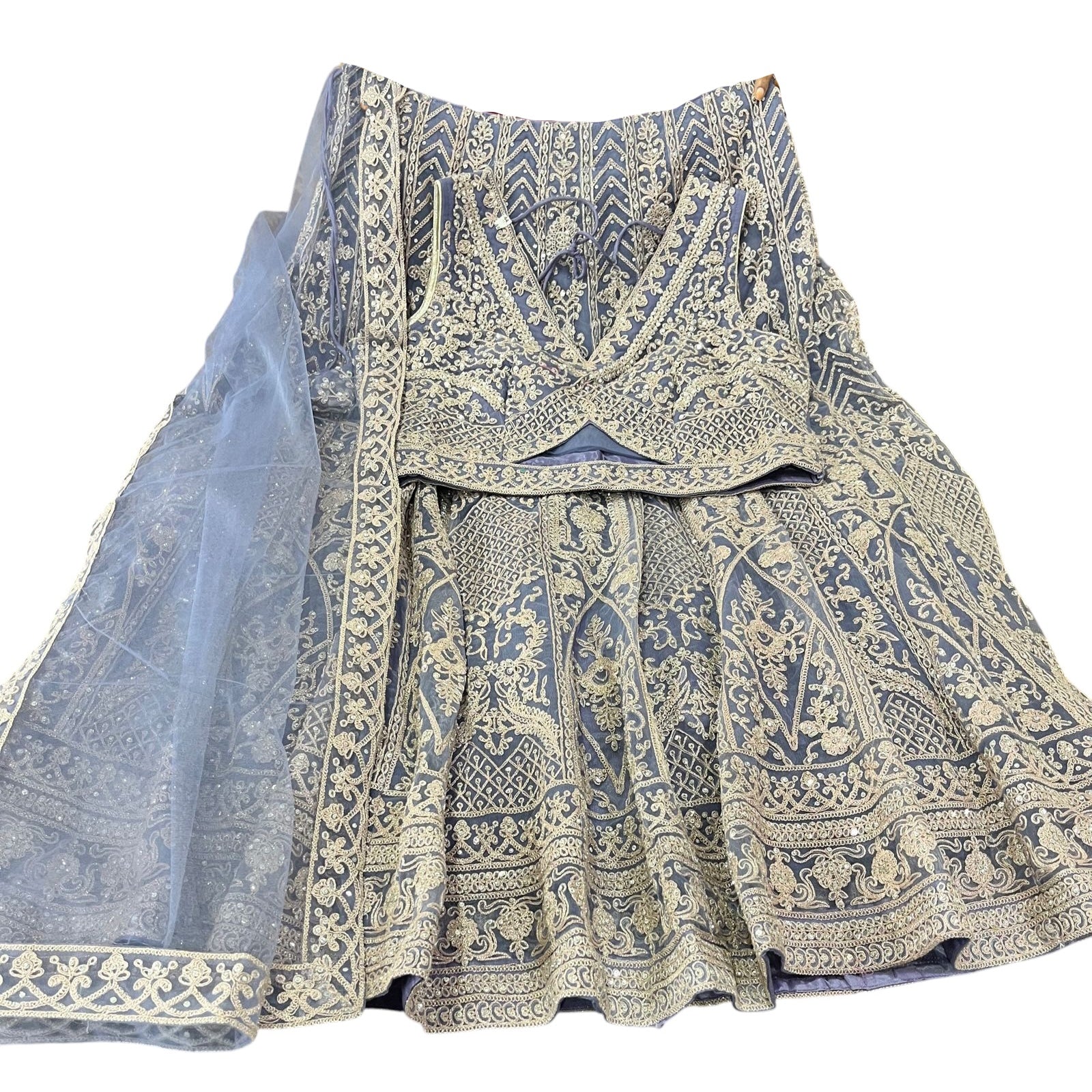 Plus Size Embroidered Mirrored Lehenga Sets-3 Colors