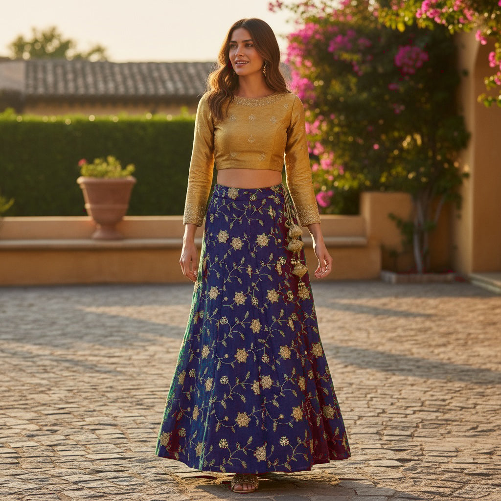 Embroidered Floral Lehengas-Short-3 Colors - Vintage India NYC
