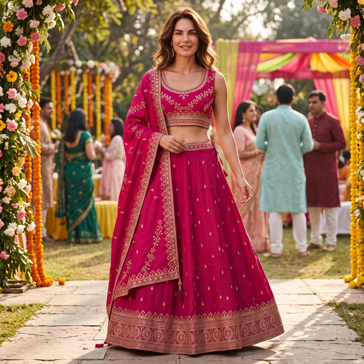 DT Round Neck Embroidered Lehengas-Colors