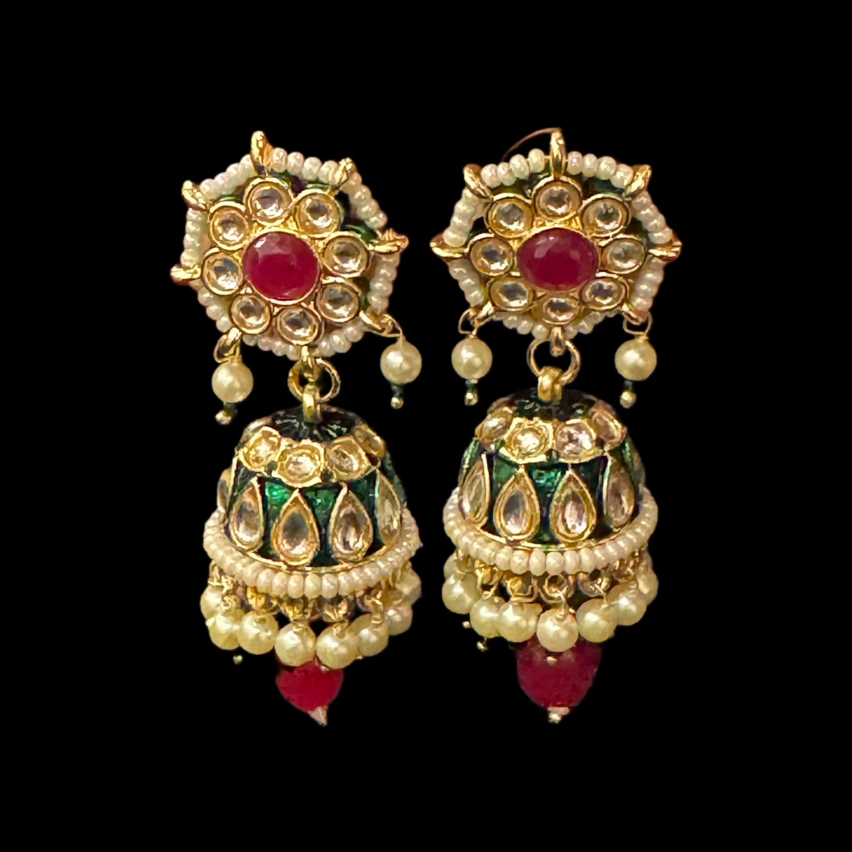 DT Polki & Pearl Jhumka Earrings-Many Colors