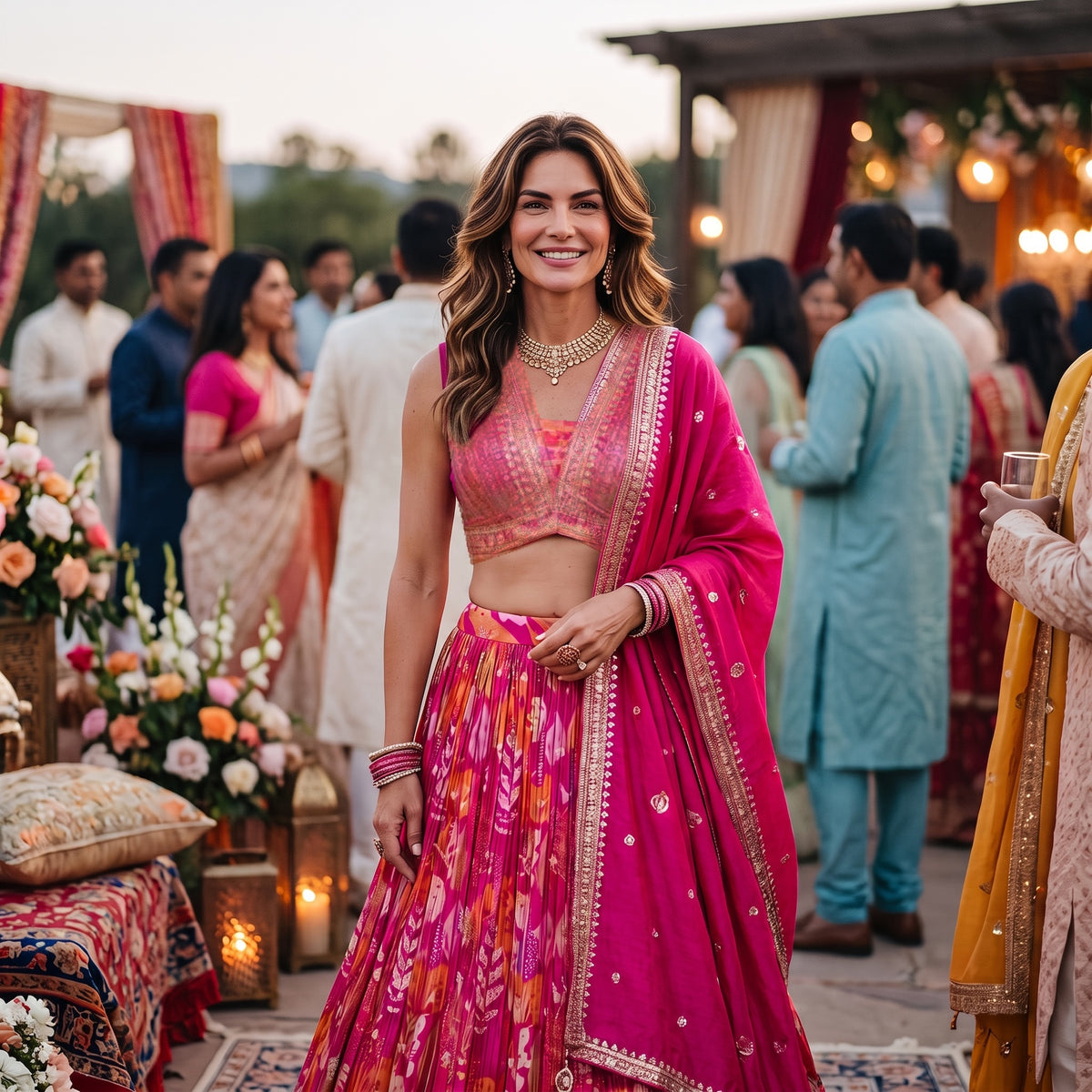 DT Bright Color Floral Lehengas-Colors - Vintage India NYC