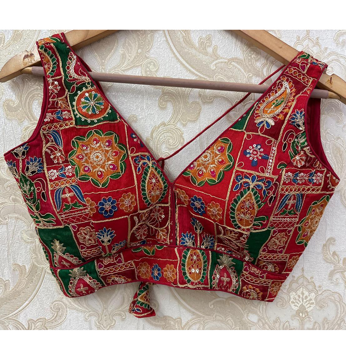 V Neck Embroidered Patchwork Blouse Colors