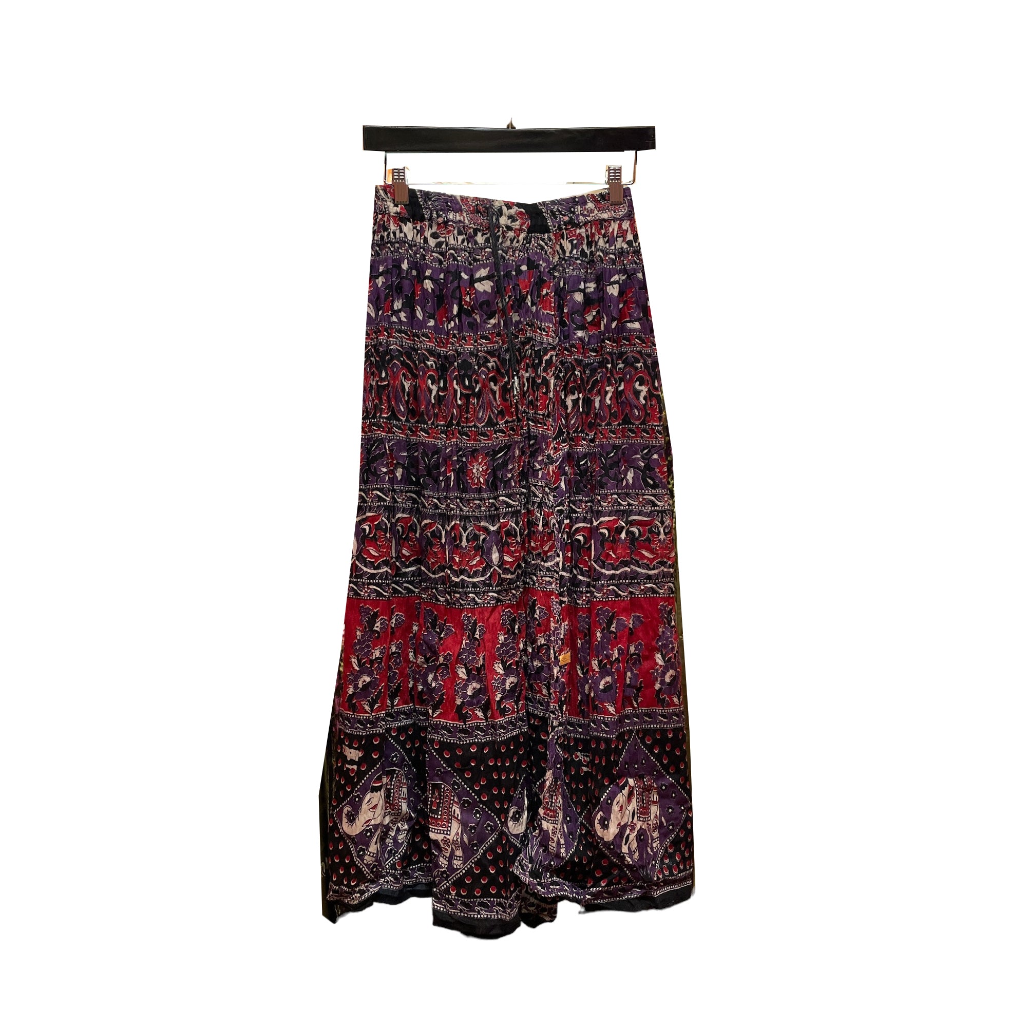 Cotton Boho Skirt--Black & Red Elephant Print - Vintage India NYC