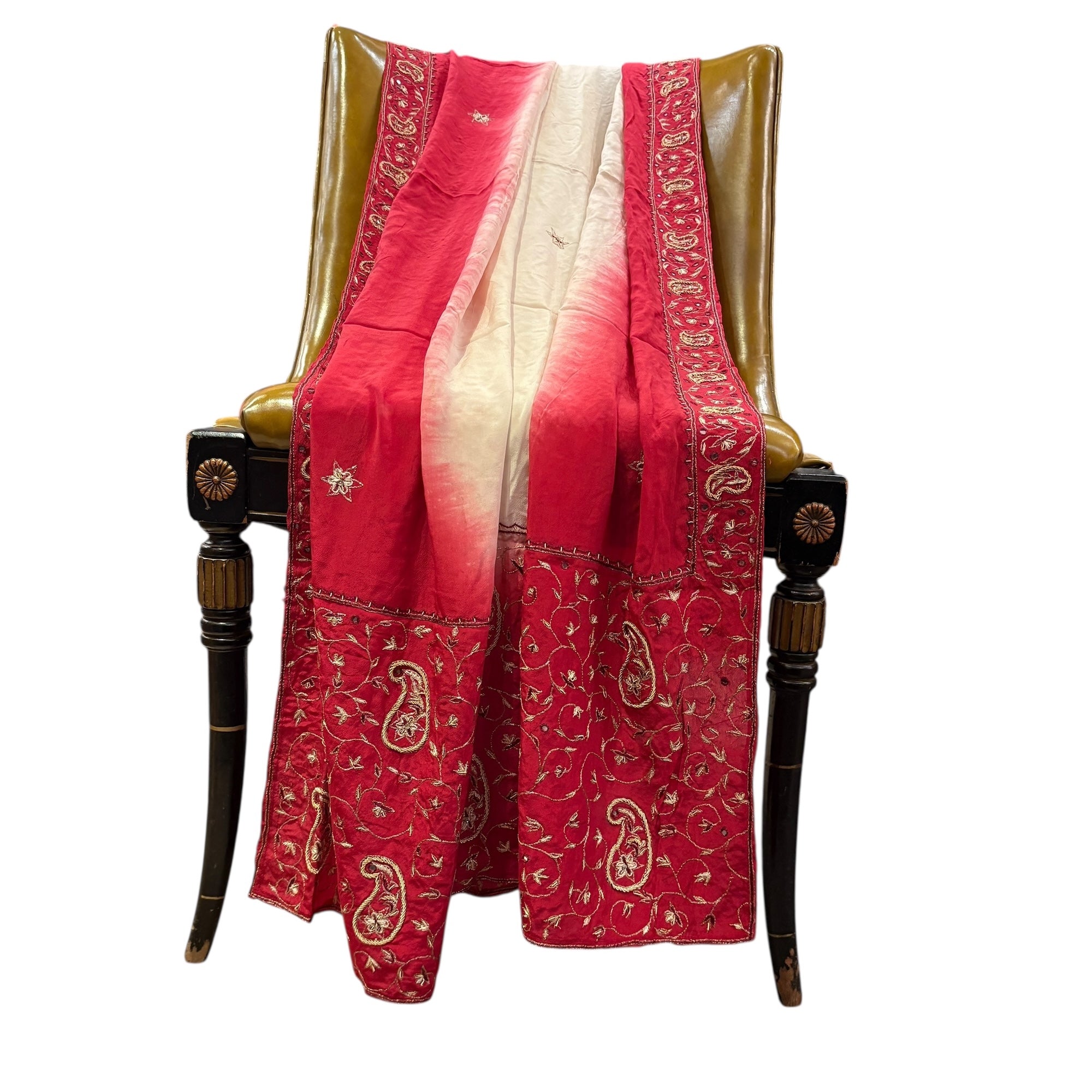Red & Cream Ombre Embroidered Dupatta