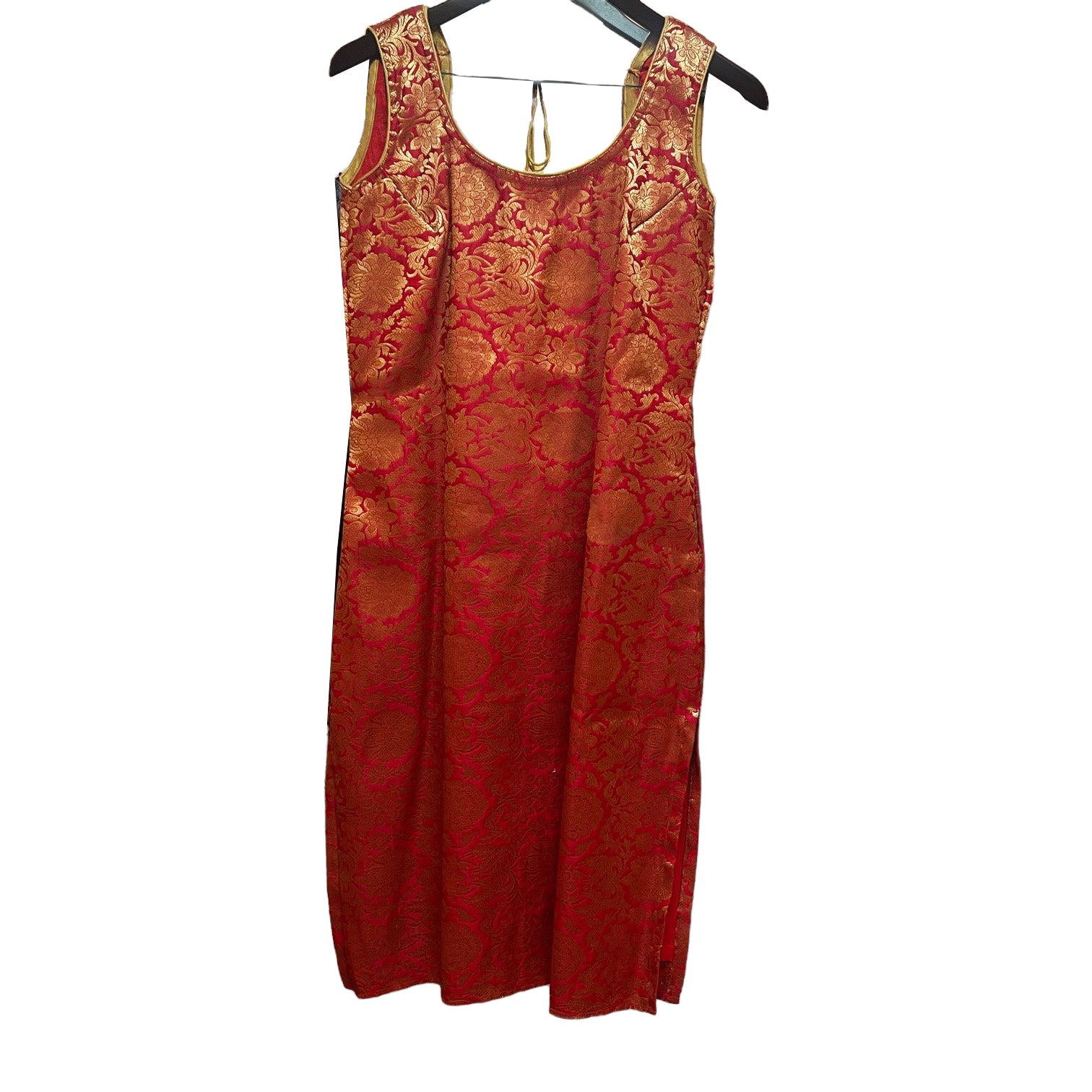 Red & Gold Sleeveless Brocade Kurta - Vintage India NYC