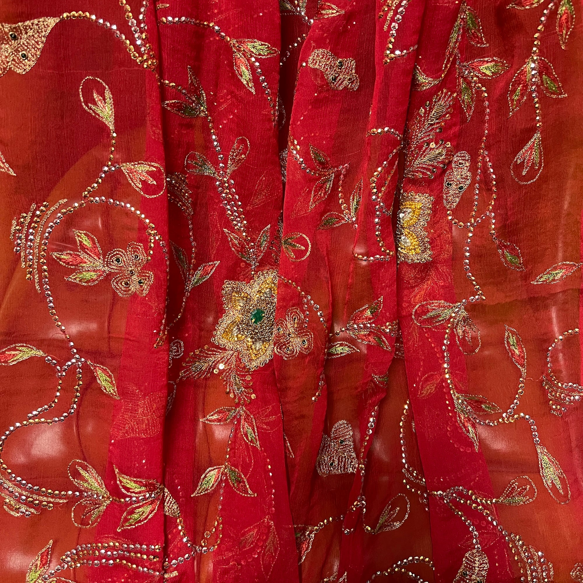 Red Zari & Embroidery Dupatta - Vintage India NYC