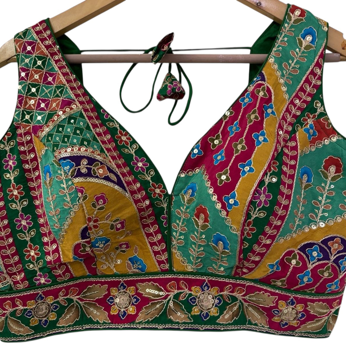V Neck Embroidered Patchwork Blouse Colors